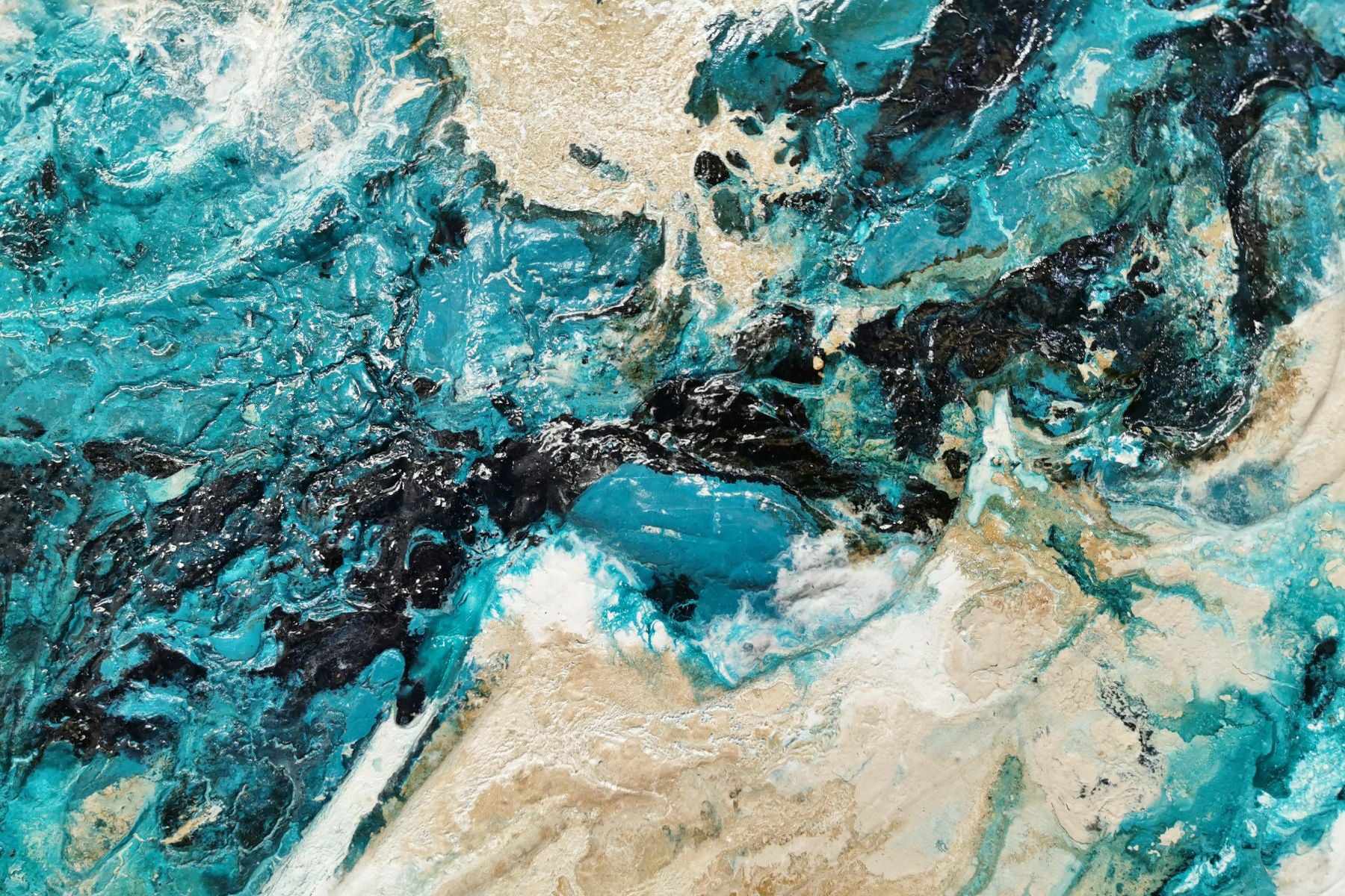 200cm x 80cm Teal Cream Textured Abstract Canvas Painting - Modern Honey & Southern Atmosphere Inspired Wall Art for Living Room, Bedroom, or Office Decor
