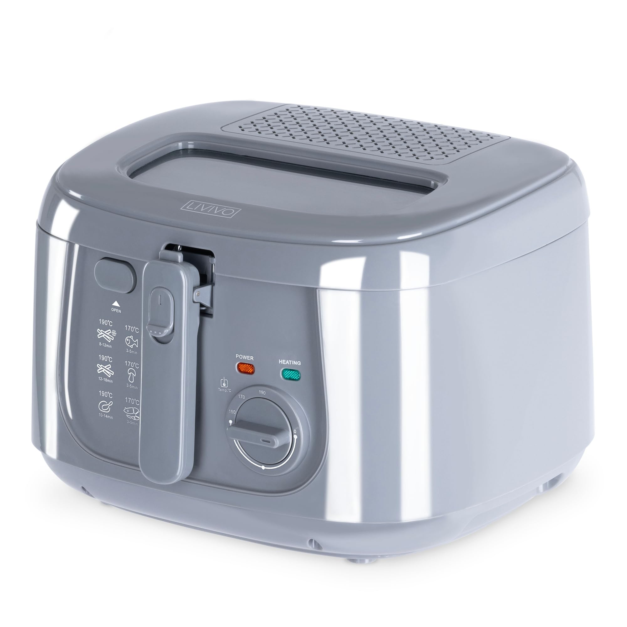 LIVIVO 2.5L Electric Deep Fryer with Non-Stick Coating, Mesh Basket & Safety Handle - Countertop Oil Fryer with Viewing Window for Easy Cleaning (White/Grey) - Perfect for Home Kitchen, Restaurants & Fast Food Shops