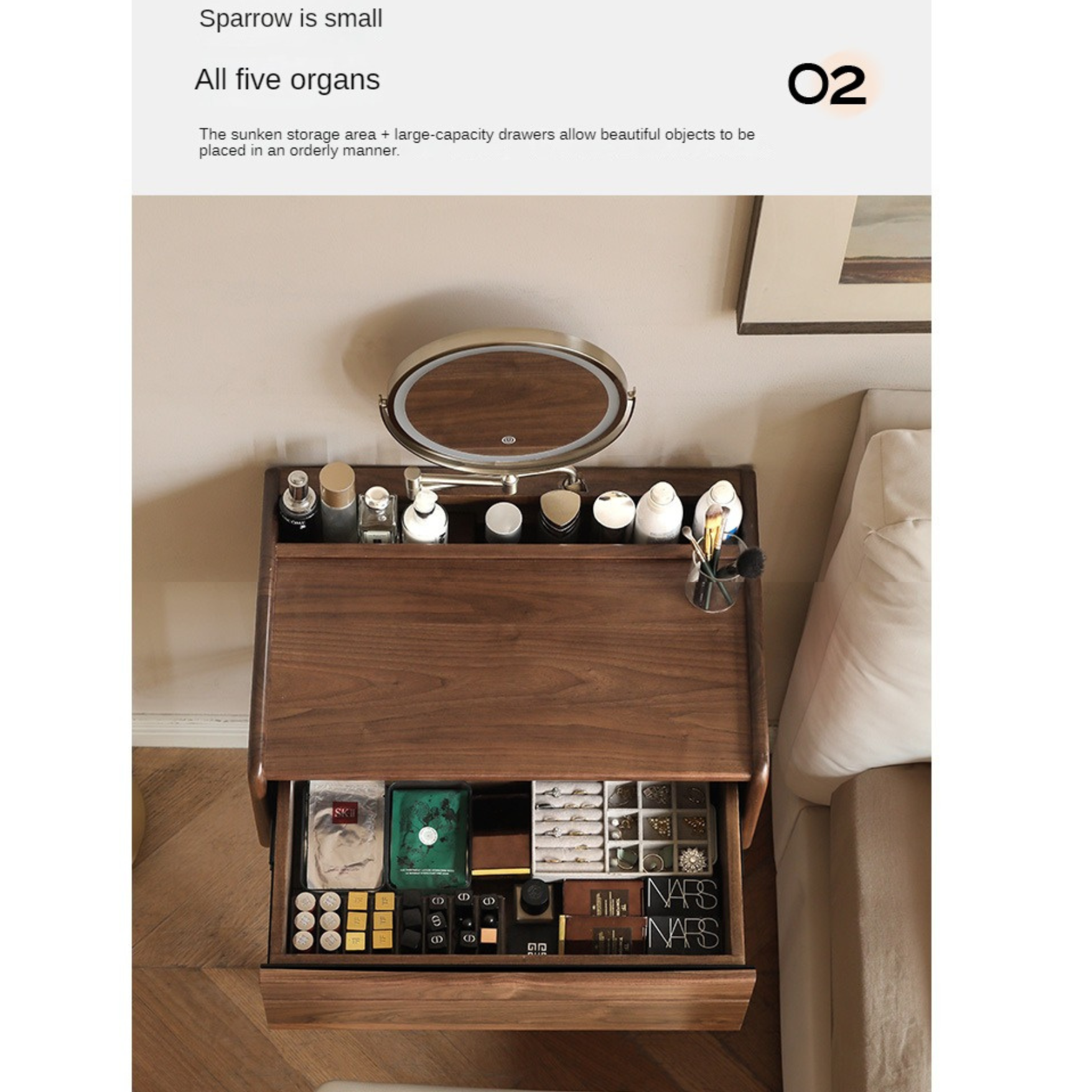 Premium Black Walnut Solid Wood Vanity Dresser with Mirror | Elegant Makeup Dressing Table for Bedroom & Bathroom | Natural Wooden Vanity Desk with Storage