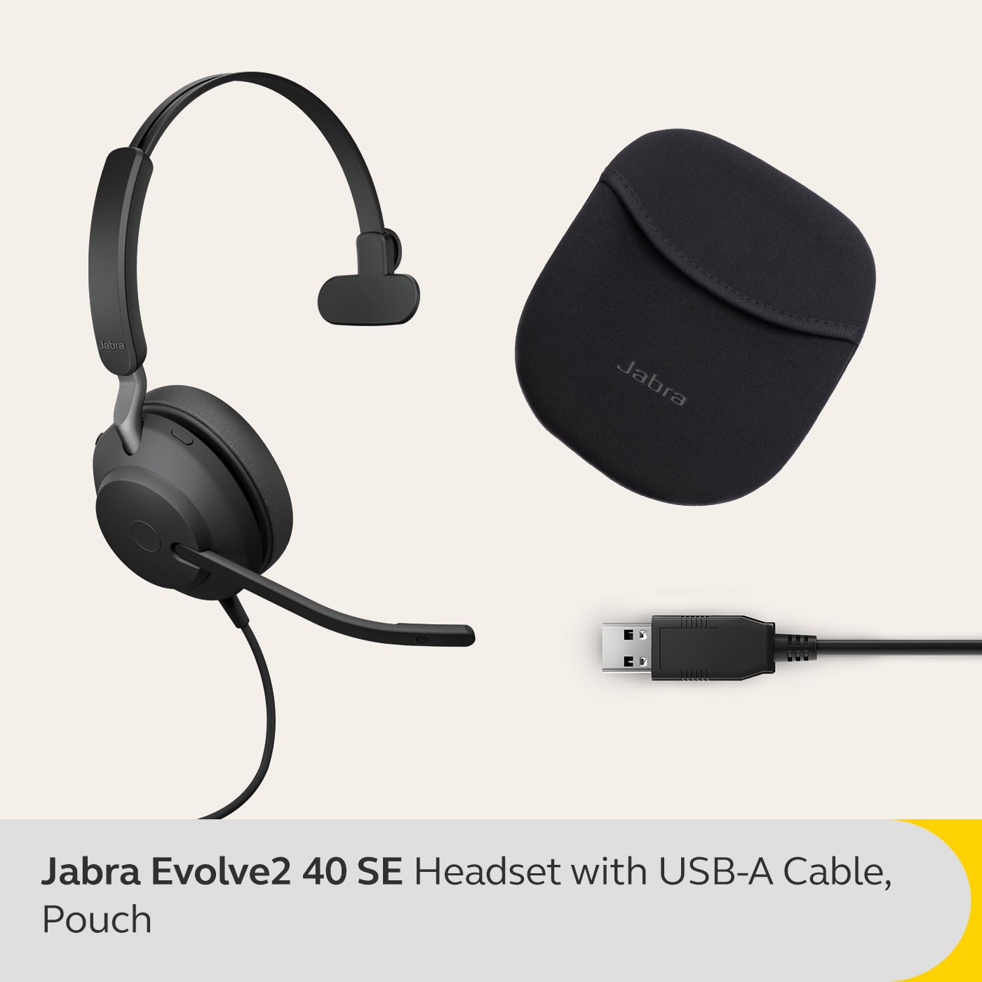 Jabra Evolve2 40 SE Wired Noise-Cancelling Mono Headset with 3-Microphone Call Technology & USB-A Cable - MS Teams Certified, Compatible with Zoom, Slack & All Major Platforms - Black - Perfect for Remote Work, Call Centers & Office Professionals