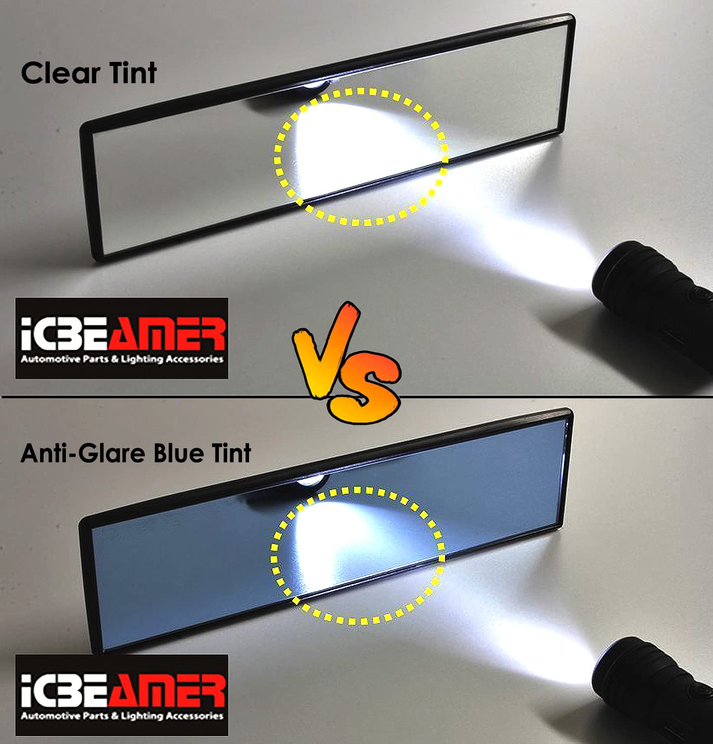 ICBEAMER 14.2 Inch Universal Car Rearview Mirror - HD Blue Tint Panoramic Wide Angle Convex Mirror with Anti-Glare - Interior Clip-On Design for Trucks, Cars & SUVs (Pack of 1) - Perfect for Safer Lane Changes and Blind Spot Visibility While Driving