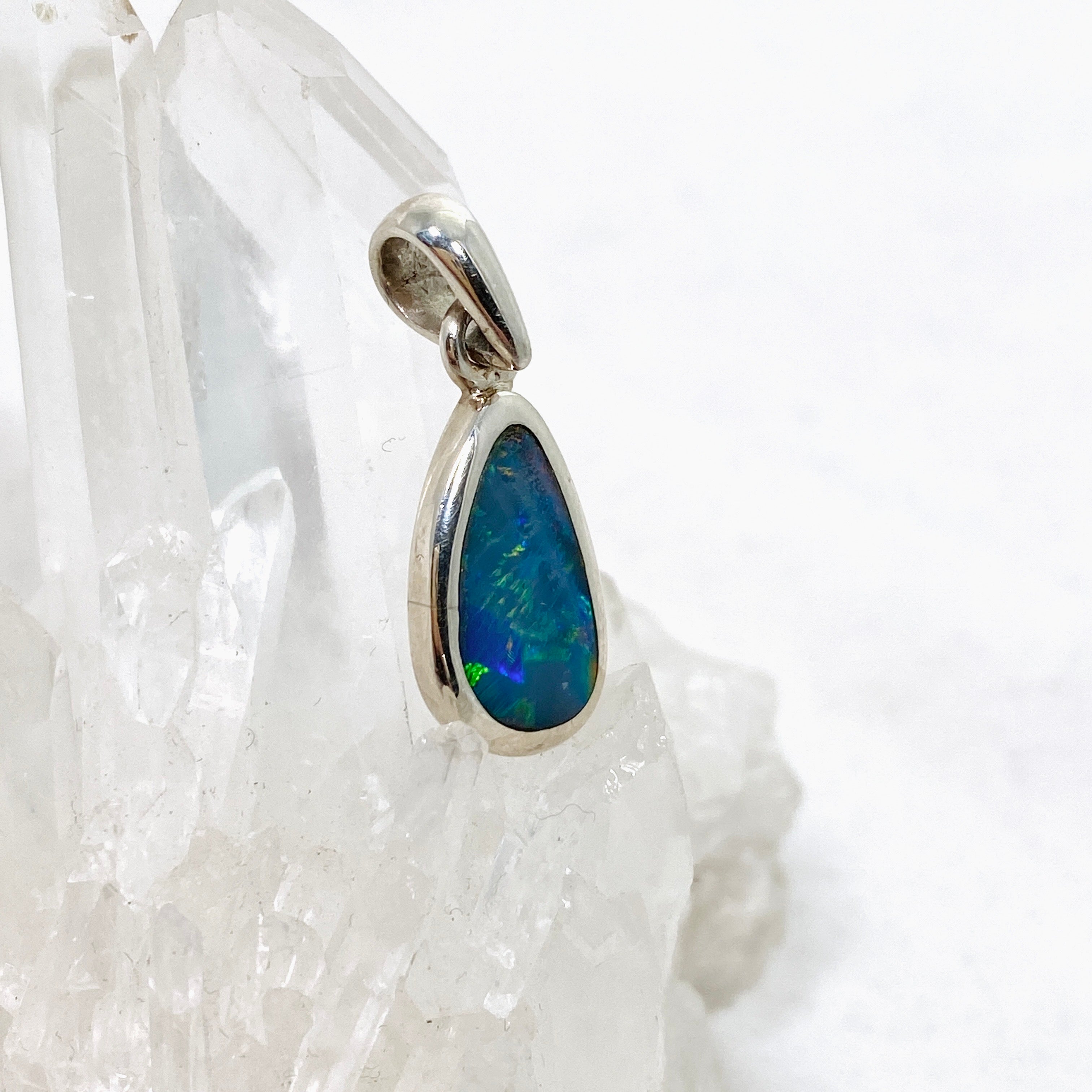 Natural Opal Doublet Teardrop Cabochon Pendant - Lightning Ridge Australian Opal Jewelry PPGJ808 for Women's Elegant Necklace Gift