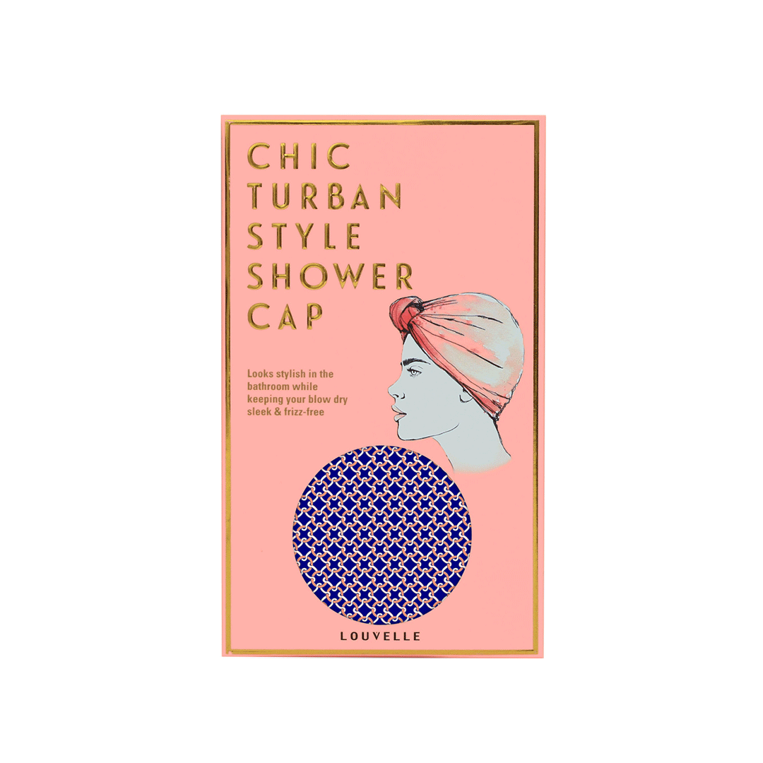 Louvelle Dahlia Shower Cap - Waterproof Bath Hair Protector for Women & Men - Navy Portside - Perfect for Showering, Bathing, Spa & Travel