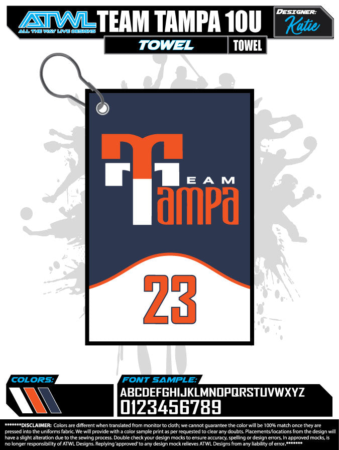 Team Tampa Full Dye Sublimation Printed Sports Towel - Quick Dry & Absorbent Performance Towel for Gym, Beach, Pool & Outdoor Activities