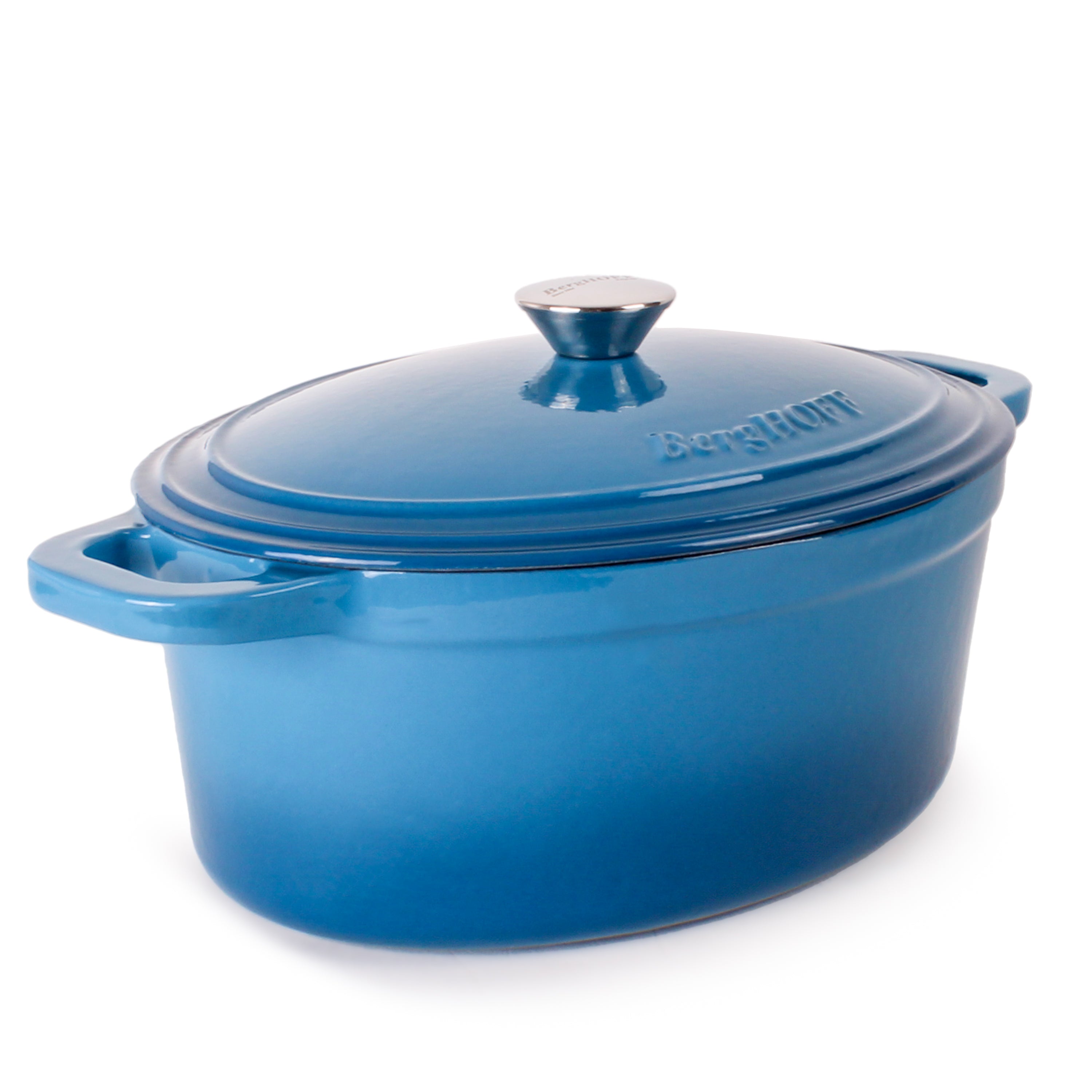 BergHOFF Neo Cast Iron 8 Quart Oval Dutch Oven with Lid - Blue Enameled Cookware for Braising, Stewing & Baking - Perfect for Soups, Bread & Family Dinners
