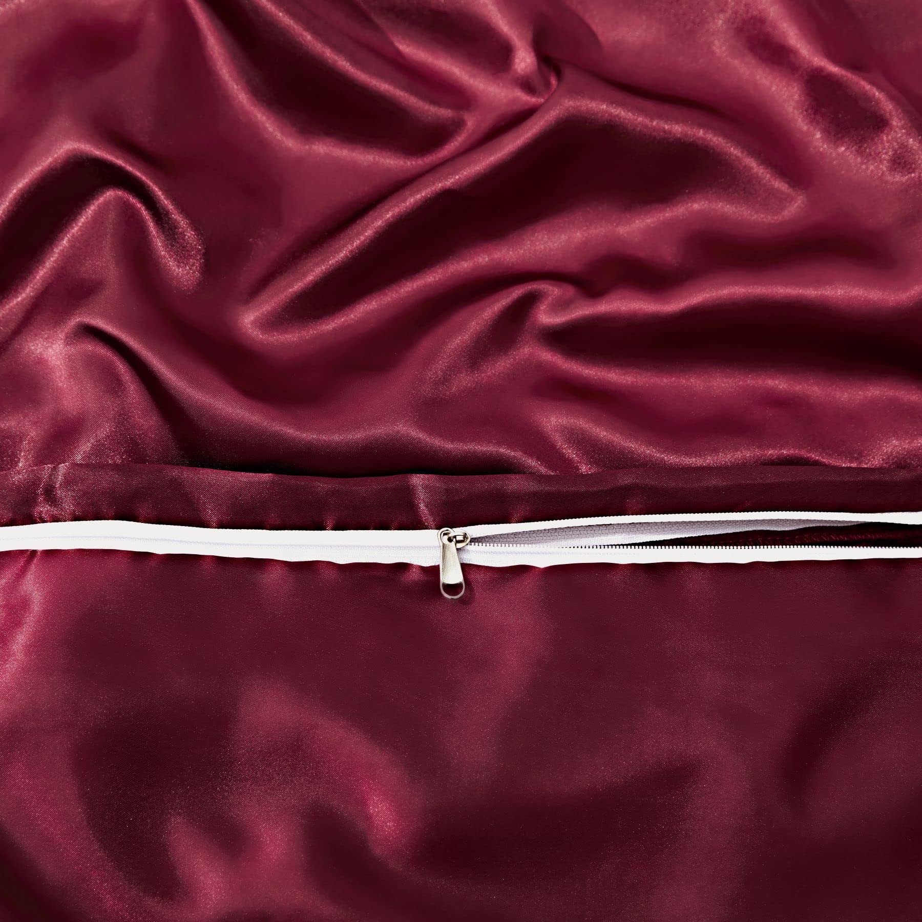 6Pcs Maroon Satin Duvet Cover Set Queen Size - Soft Cooling Comforter Cover with Fitted Sheet & Pillowcases for Luxurious Bedroom Decor