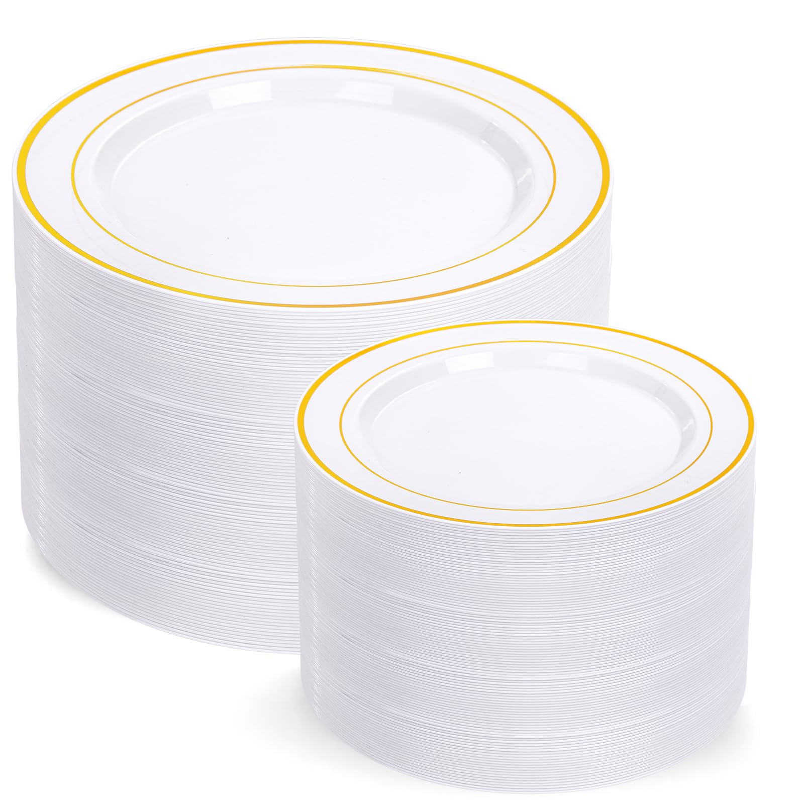 200 Pcs Gold Plastic Party Plates - Disposable Elegant Dinner & Dessert Plates Set (100 Dinner Plates + 100 Dessert Plates) for Wedding, Birthday, Holiday & Special Events - Perfect for Catering, Banquets & Home Celebrations