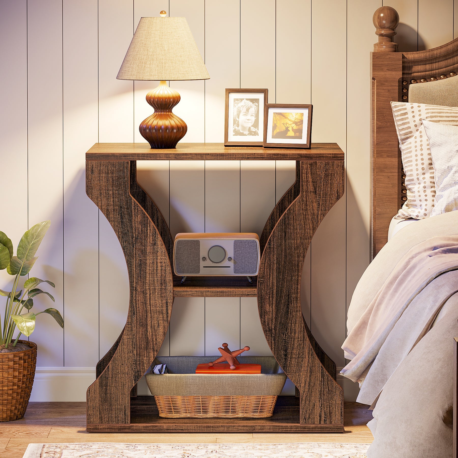 3-Tier Farmhouse End Table with Storage Shelves - 24 Inch Rustic Side Table for Living Room, Bedroom & Entryway - Perfect for Home Decor, Books & Plants
