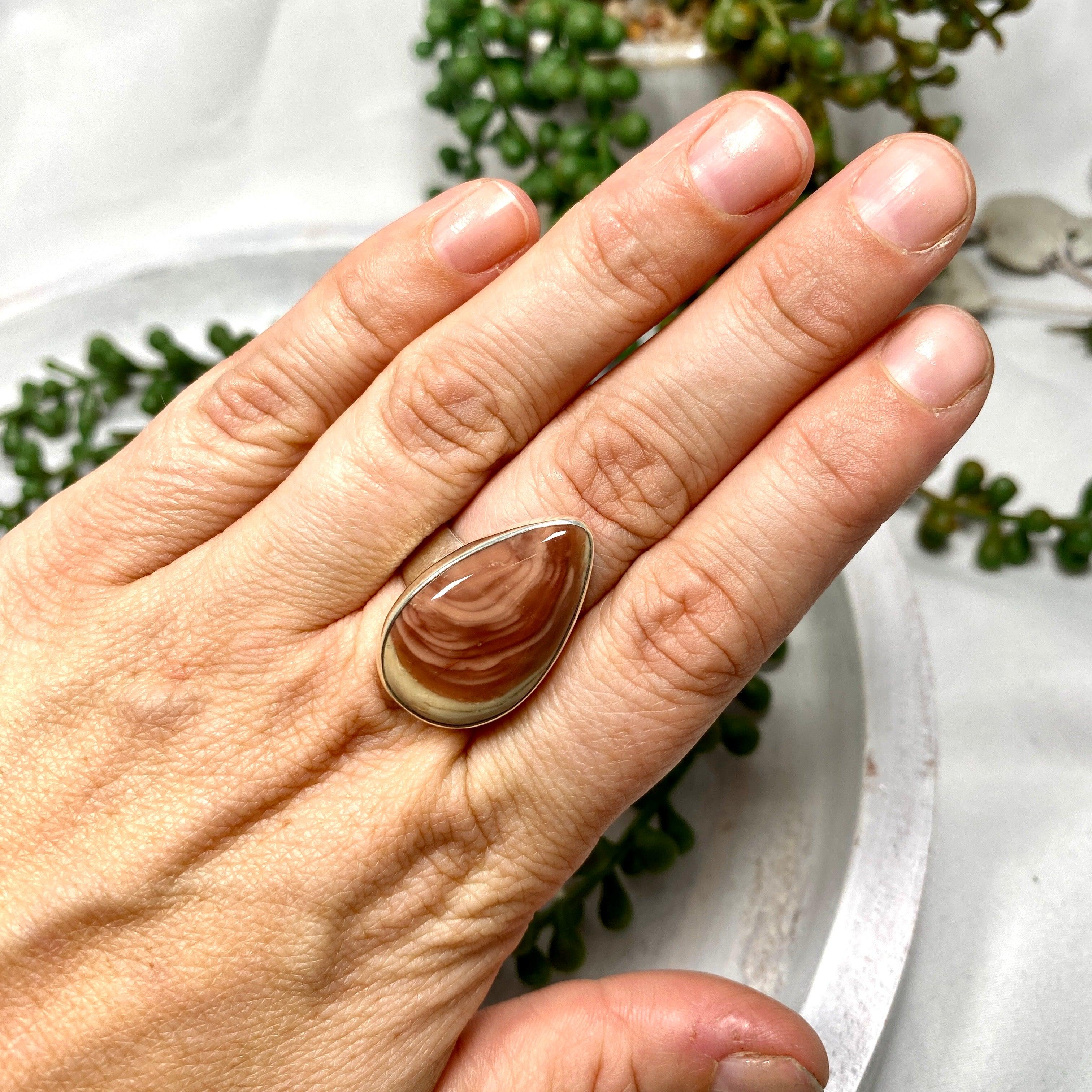 Imperial Jasper Teardrop Ring - Size 8 - Natural Stone Jewelry - KRGJ2678 | Elegant Gift for Women, Boho Chic Accessory for Everyday Wear & Special Occasions