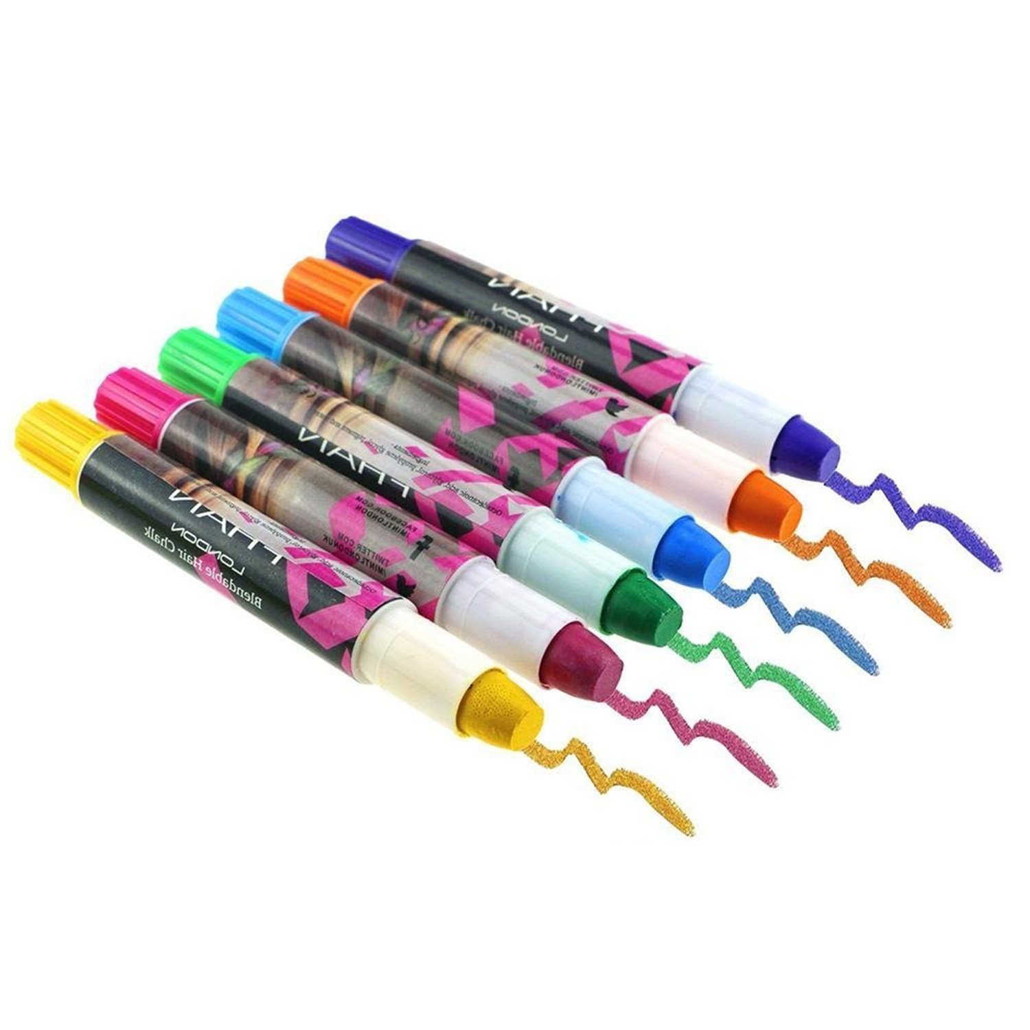 HMILYDYK 6 Pack Non-Toxic Temporary Hair Chalk Pens - Vibrant Hair Coloring Kit for Girls, Teens & Adults | Perfect for Parties, Halloween, Cosplay & Festive Events