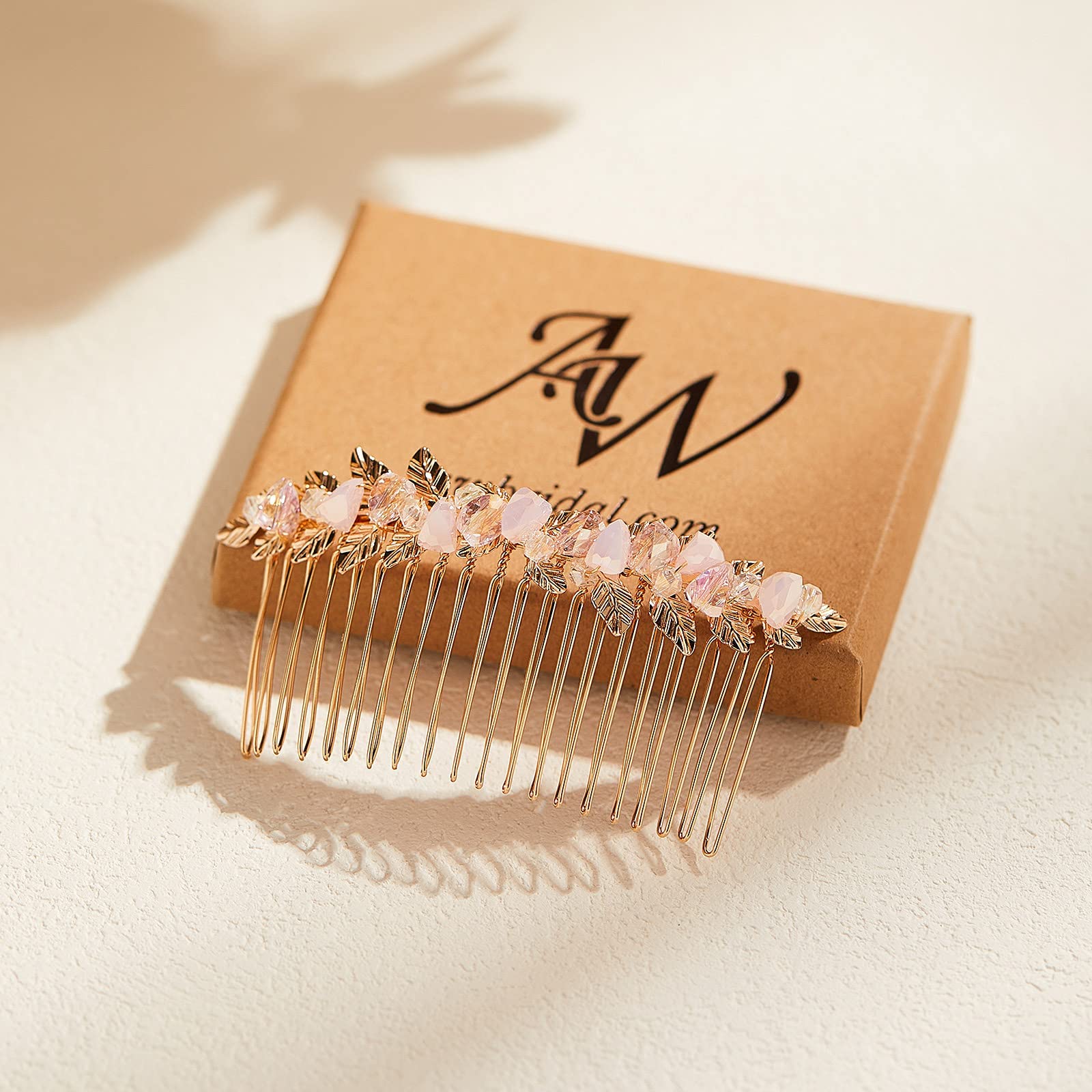 AW BRIDAL Pink Wedding Hair Comb - Gold Bridal Hair Clip for Bride & Bridesmaids | Perfect for Weddings, Prom, Parties & Special Occasions