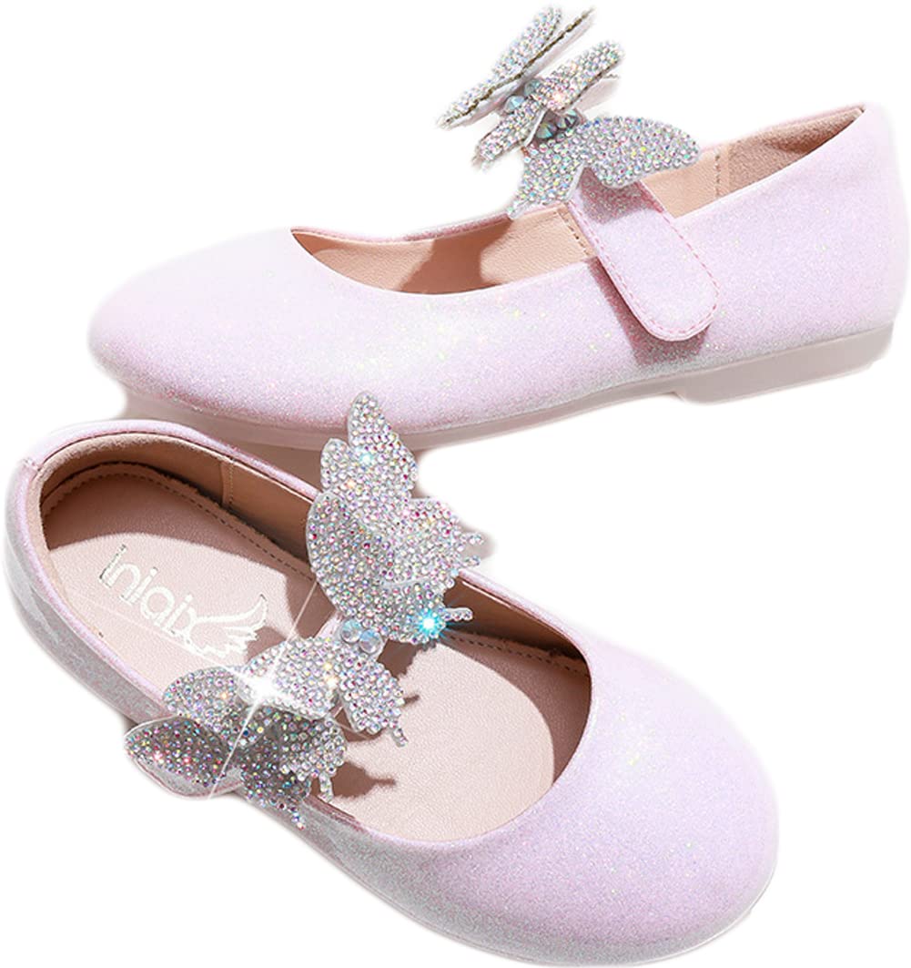 Girls Ballet Flats with Butterfly Sequins - Princess Style Soft Sole Shoes for Kids - Perfect for Dance Class, Parties & Casual Wear