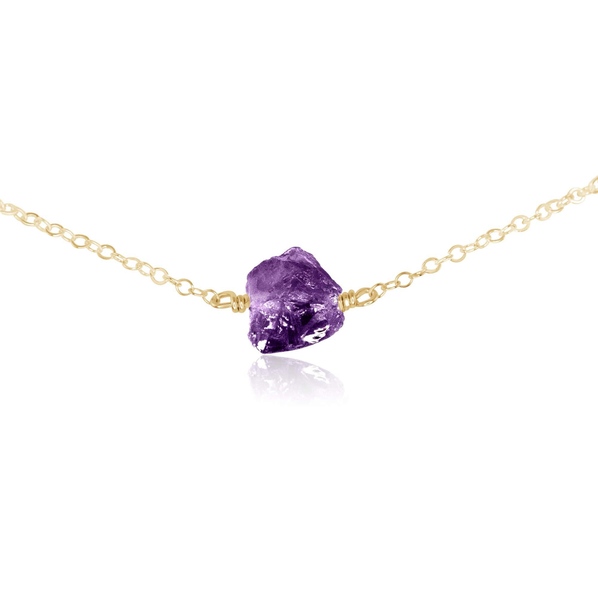 Natural Tiny Raw Amethyst Crystal Nugget Choker Necklace for Women - Spiritual Healing Jewelry for Meditation, Yoga & Energy Balancing