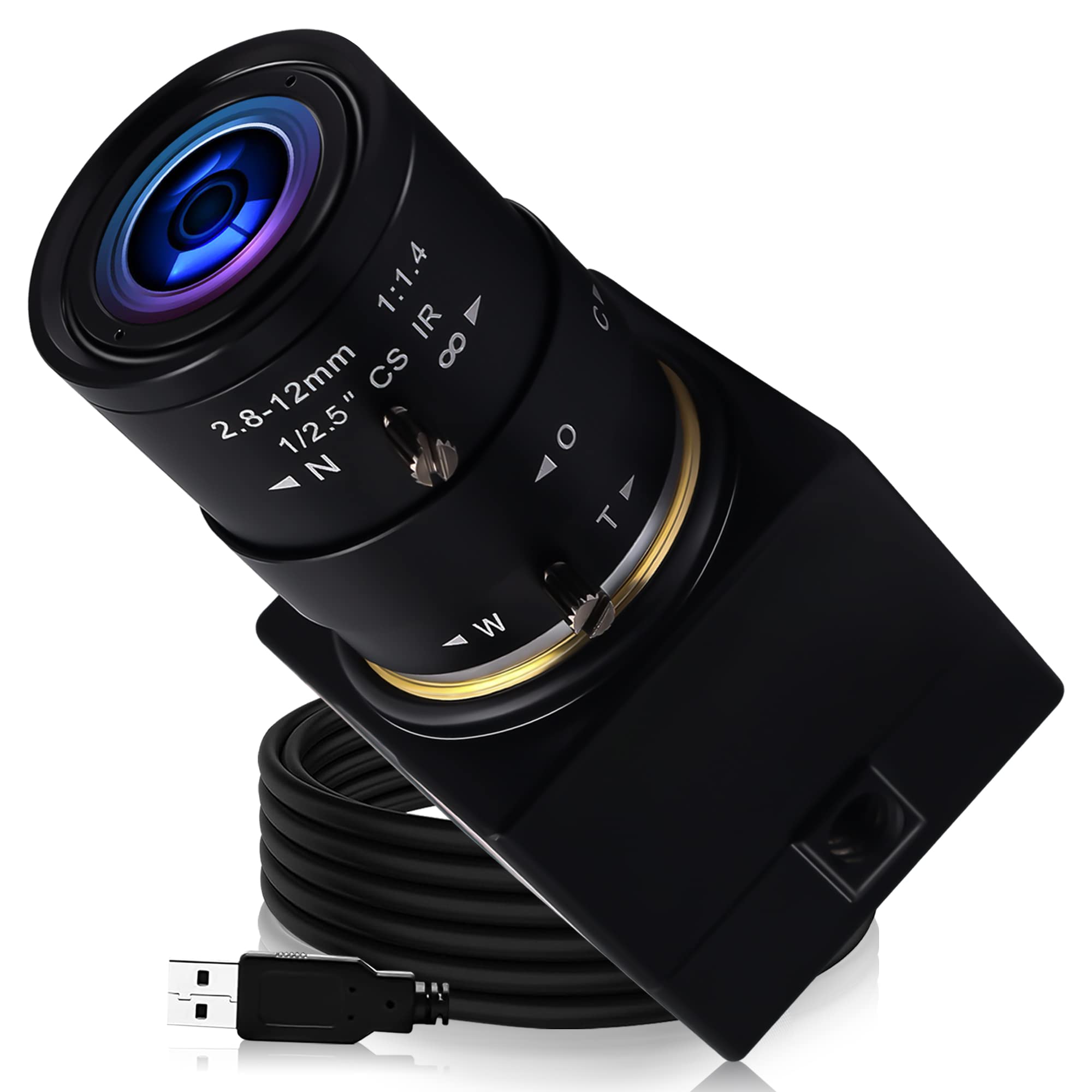 5MP USB Webcam with 2.8-12mm Manual Zoom Lens - UVC USB 2.0 PC Camera for Computers, Laptops & Raspberry Pi - Perfect for Video Conferencing, Live Streaming & Industrial Monitoring