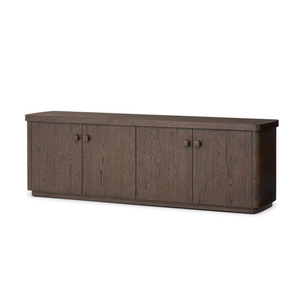 Rustic Brown Oak Veneer Valen Sideboard - Farmhouse Style Buffet Cabinet for Dining Room, Living Room & Entryway Storage