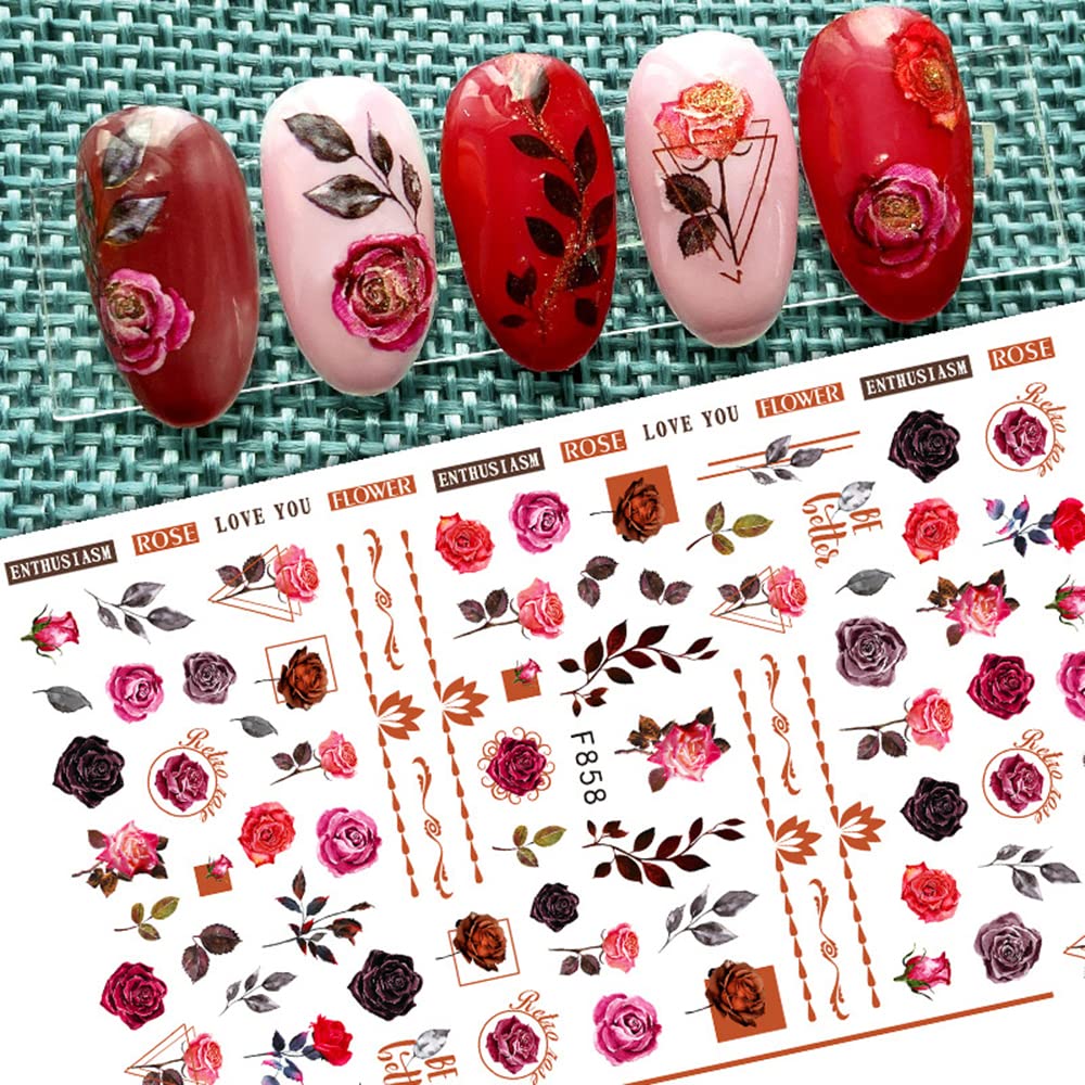 3D Self-Adhesive Flower Nail Art Stickers - Spring Rose & Butterfly Design, 6 Sheets Nail Decals for Women & Girls, DIY Acrylic Nail Decorations | Perfect for Spring Nails, Bridal Nail Art, Salon Manicures & Home DIY Nail Designs