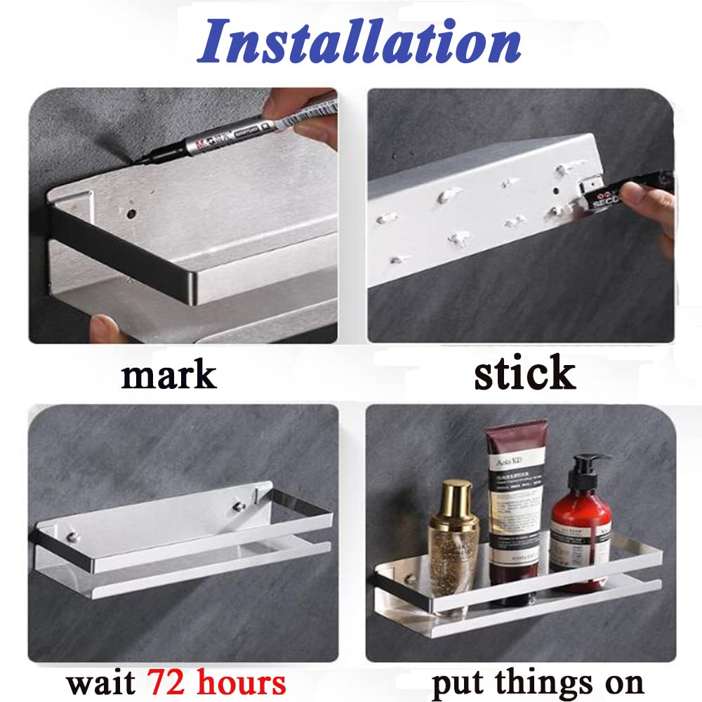 Stainless Steel Adhesive Floating Shelf - No Drill Bathroom & Kitchen Wall Mount Storage Organizer, 1-Tier Shower Caddy (40cm) - Perfect for Toilet, Living Room & Small Space Organization