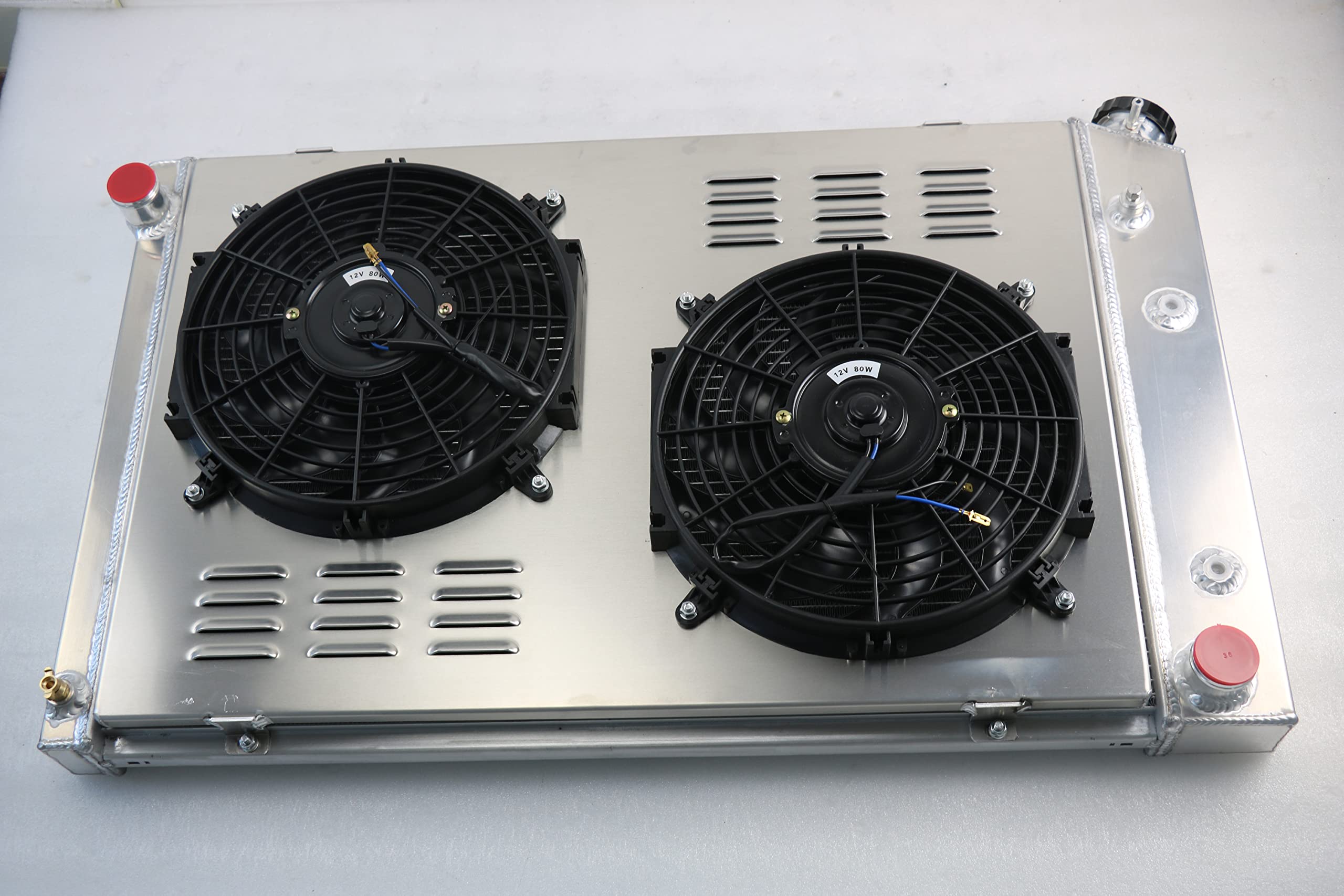 High Performance Aluminum Radiator with Electric Fan Shroud & Thermostat Kit - Compatible with Chevy Blazer C1500 2500 3500 C10 K10 K20 K30, GMC Jimmy C1500 2500 3500 Suburban V8 L6 (1973-1991) - 3 Row Cooling System - Perfect for Off-Roading, Towing & Hot Weather Driving