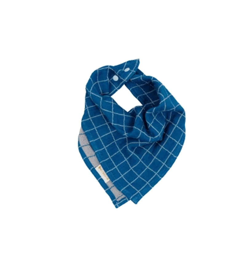 Fabelab Bright Blue Grid Fold Over Bib - Soft & Absorbent Baby Bib for Mealtime, Feeding, and Mess-Free Dining - Perfect for Infants & Toddlers