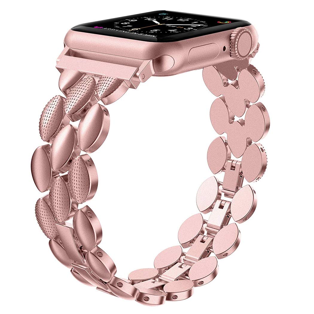 Rose Gold Stainless Steel Apple Watch Band for Women - Compatible with 38mm/40mm/41mm/42mm Apple Watch Series 10/9/8/7/6/5/4/3/2/1/SE - Elegant Metal Bracelet Strap for Workouts, Office, Date Night & Daily Fashion | Perfect for Gym, Business Meetings, Romantic Dates & Casual Outfits