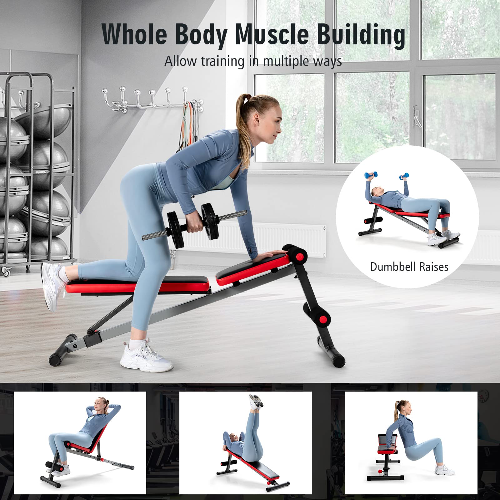 Goplus Adjustable Utility Workout Bench - 9-Level Adjustable Backrest for Home Gym, Full-Body Exercise, Weightlifting & Strength Training - Perfect for Home Workouts, CrossFit, and Personal Fitness Training