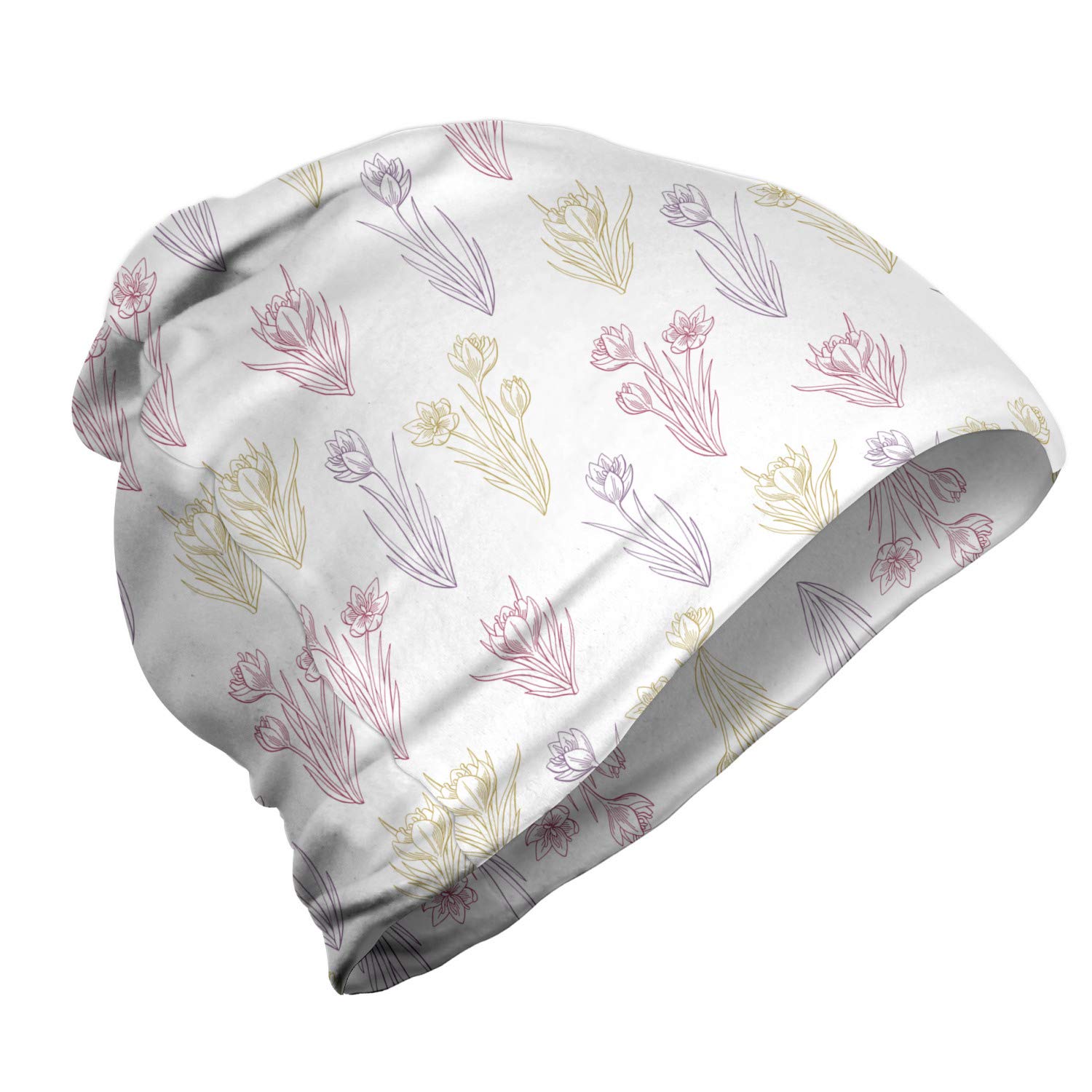Ambesonne Unisex Beanie - Saffron Crocus Flowers Design - Warm Winter Hat for Men & Women - Perfect for Hiking, Outdoor Activities & Cold Weather