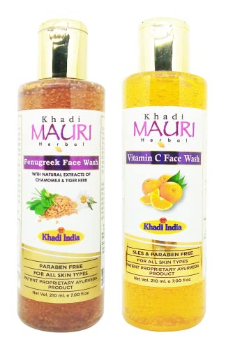 Khadi Mauri Vitamin C & Fenugreek Face Wash for Glowing Skin - 2 Pack (420ml) | Natural Cleanser for Acne, Dark Spots & Brightening | Daily Skincare Routine