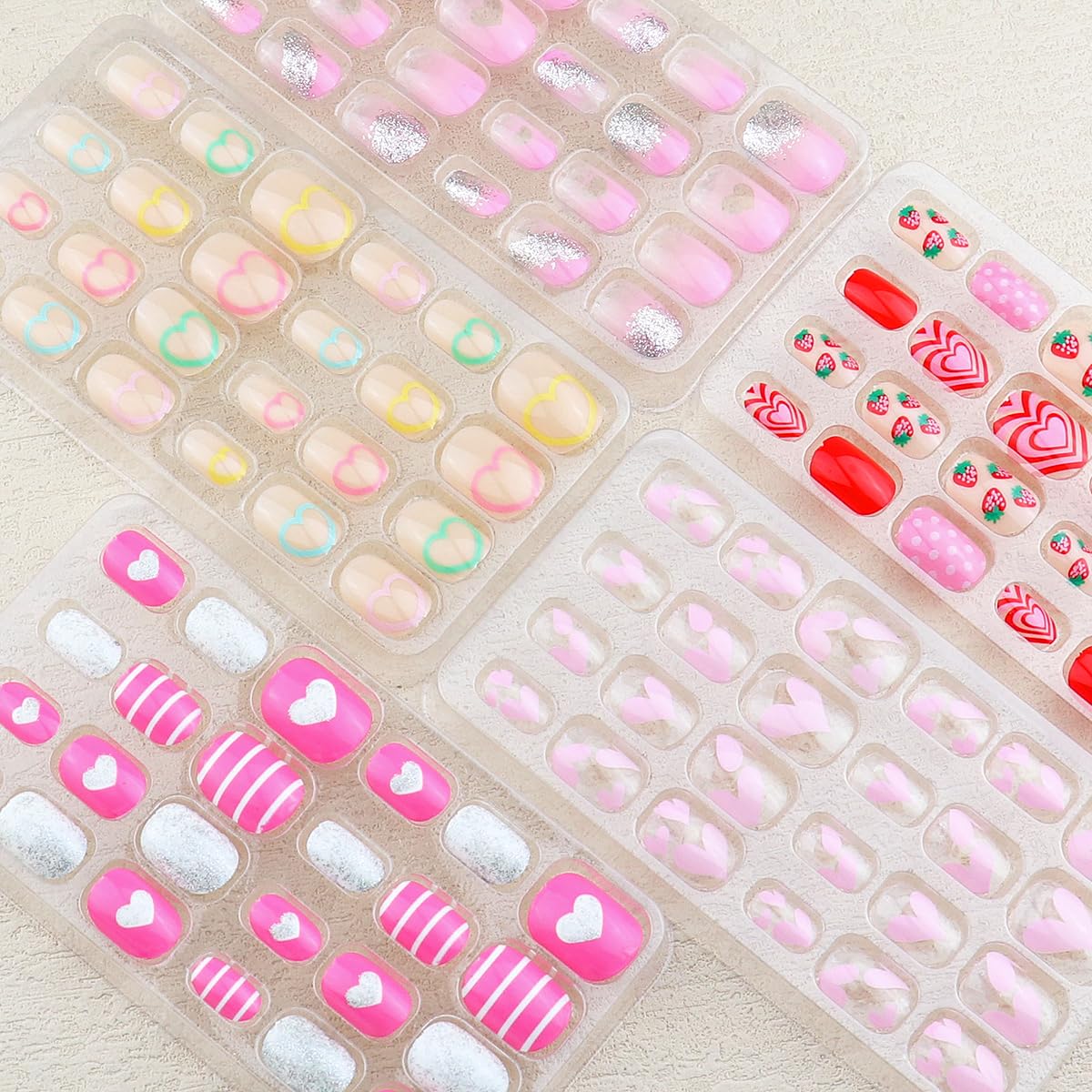 120-Piece Heart Pattern Press-On Fake Nails for Kids - Pre-Glued Short Oval Artificial Nails, Full Cover Acrylic Stick-On Nail Tips Kit for Little Girls - Perfect for Birthday Parties, Playdates & Dress-Up