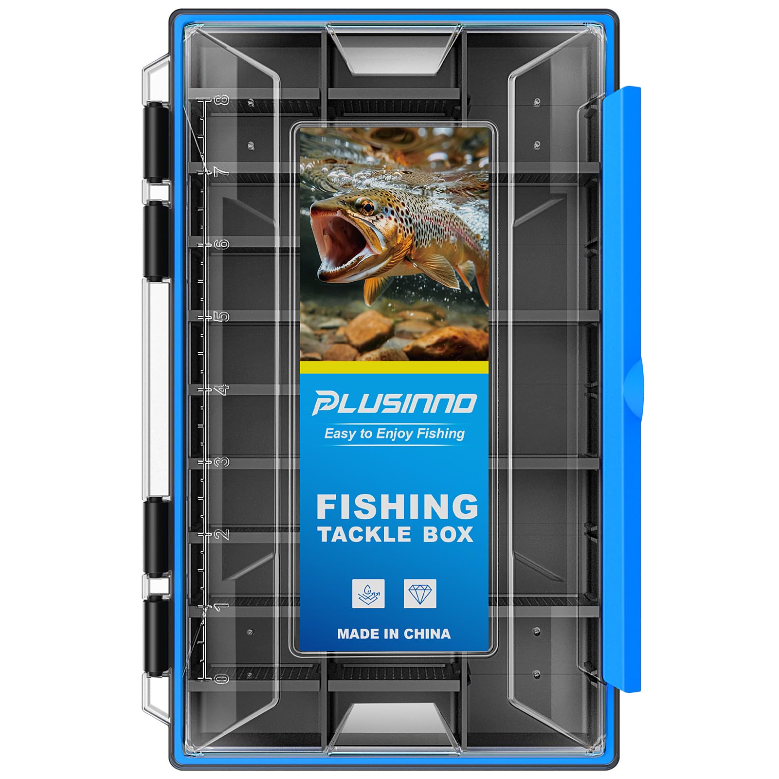 PLUSINNO Waterproof Fishing Tackle Box Organizer with Removable Dividers - 1 or 2 Pack Lure Storage Box for Terminal Tackle & Fishing Gear - Perfect for Freshwater, Saltwater & Boat Fishing Trips