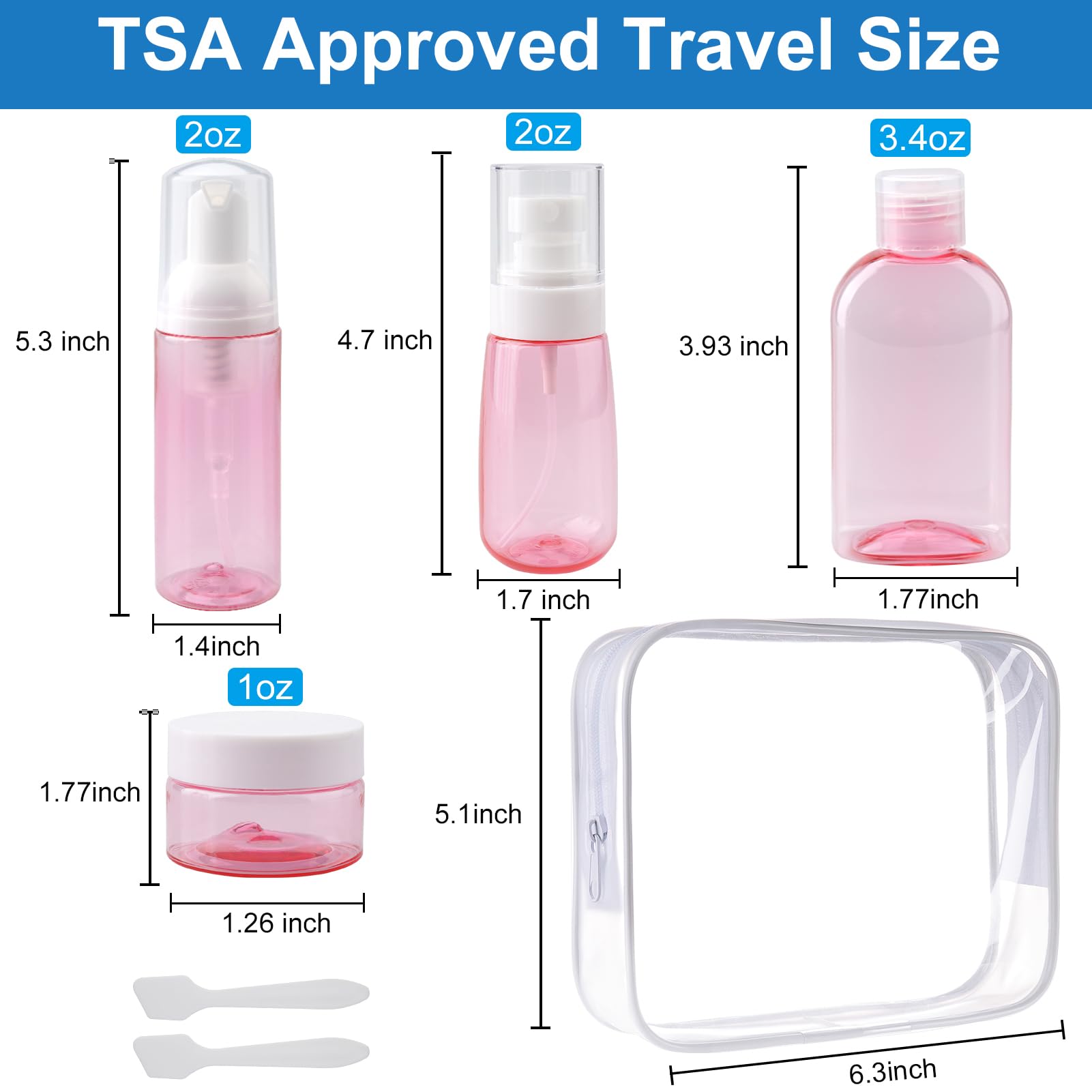 Cosywell 5-Pack TSA Approved Travel Size Containers - Leakproof Plastic Cream Jars & Refillable Spray Bottles for Lotion, Toiletries (Pink) | Perfect for Air Travel, Gym, Camping & Daily Essentials