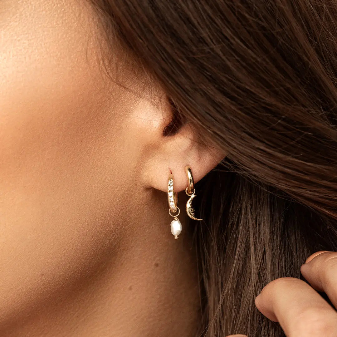 Pearl Crystal Hoop Earrings - Natural Gemstone Jewelry for Women, Elegant & Hypoallergenic | Perfect for Weddings, Parties & Everyday Wear