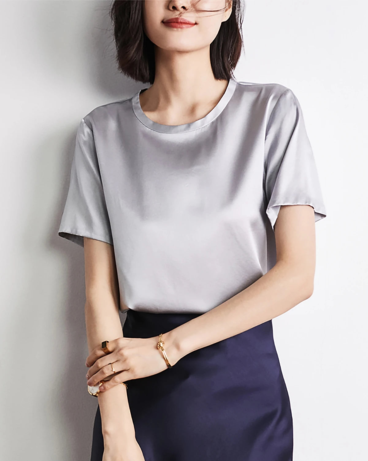 Luxury Women's Short Sleeve Silk Blouse - Elegant V-Neck Button Down Shirt for Office & Party Wear - Perfect for Business Casual, Date Night & Special Occasions