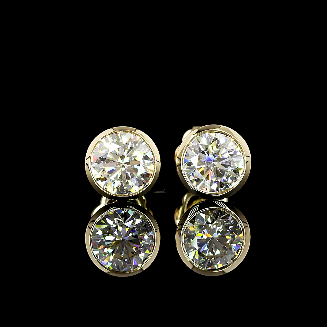 2.07 Carat Lab Grown Round D VVS2 Diamond Stud Earrings in 14K Yellow Gold - Perfect for Weddings, Anniversaries & Special Occasions