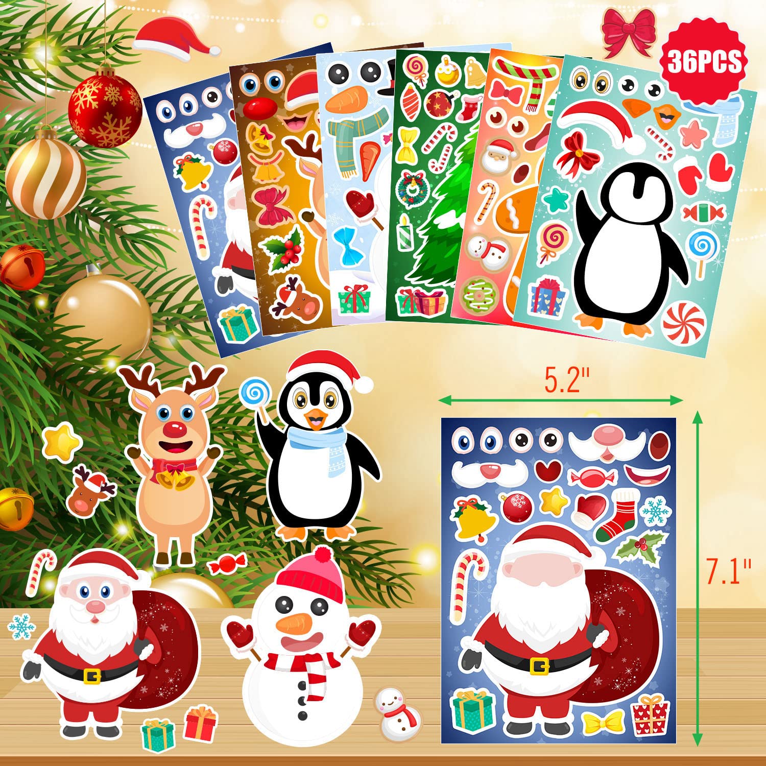 36 Sheets DIY Christmas Stickers for Kids - Holiday Craft Kit, Party Favors & Games - Perfect for Classroom Activities, Gift Wrapping & Holiday Decorations