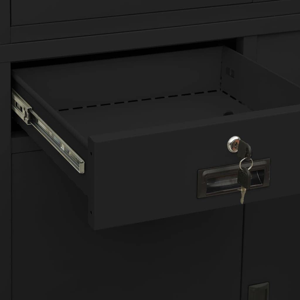 Modern Black Metal Storage Cabinet with Glass Doors - 35.4