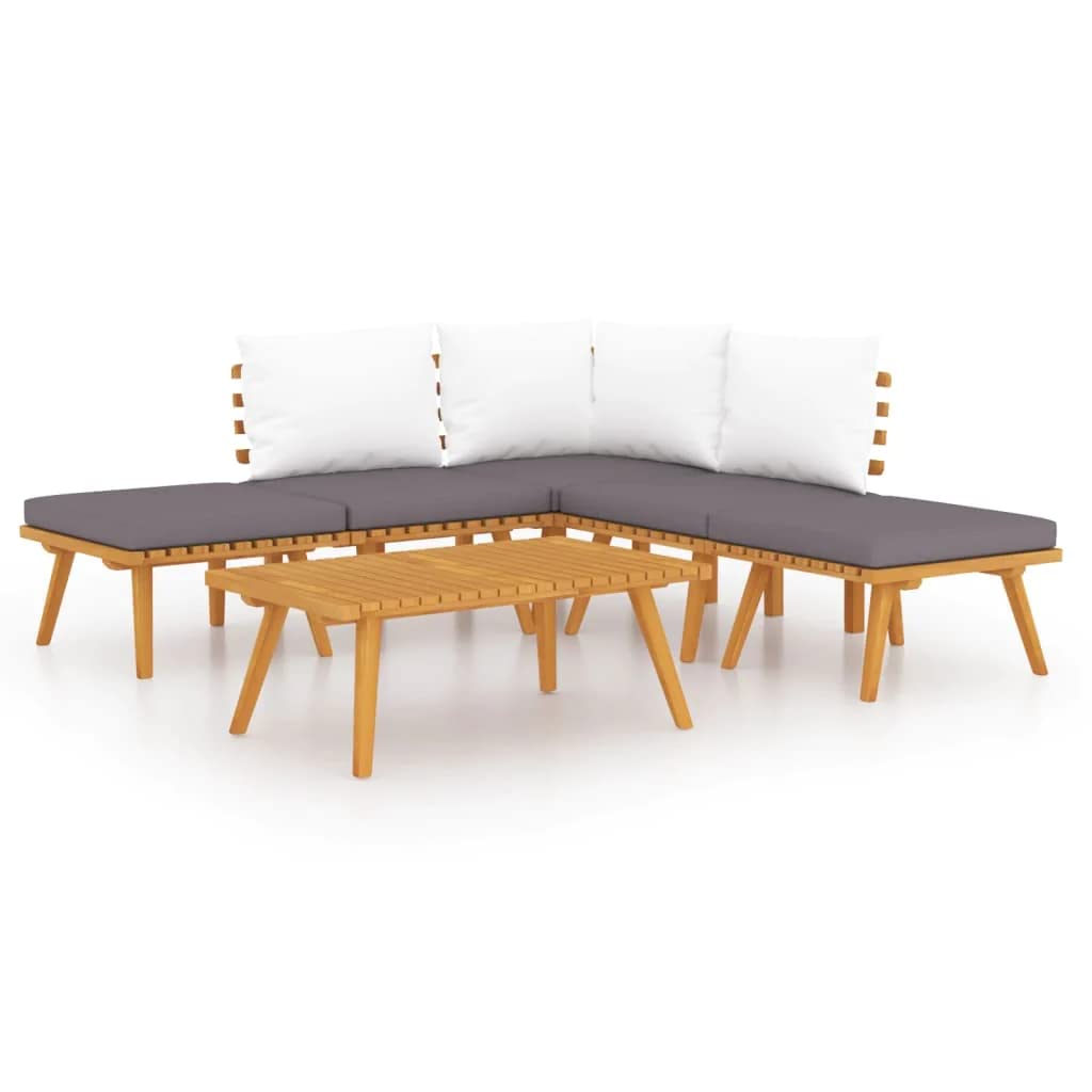 vidaXL 6-Piece Patio Sofa Set, Outdoor Sectional Couch with Cushions & Table, Acacia Wood Backyard Furniture for Garden, Deck, Poolside Relaxation