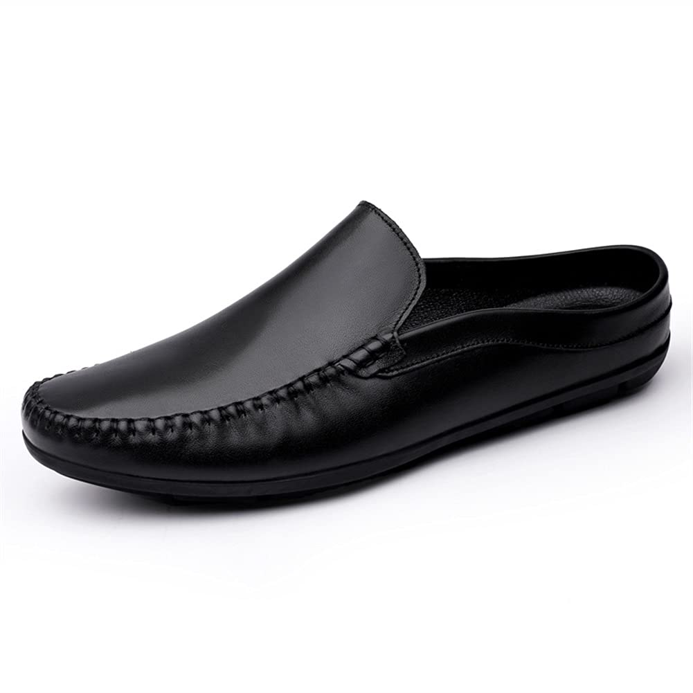HOOENG Men's Breathable Leather Loafers - Slip On Driving Moccasins with Anti-Slip Sole | Lightweight Comfort Shoes for Walking, Work & Casual Wear (Black, Size 9)