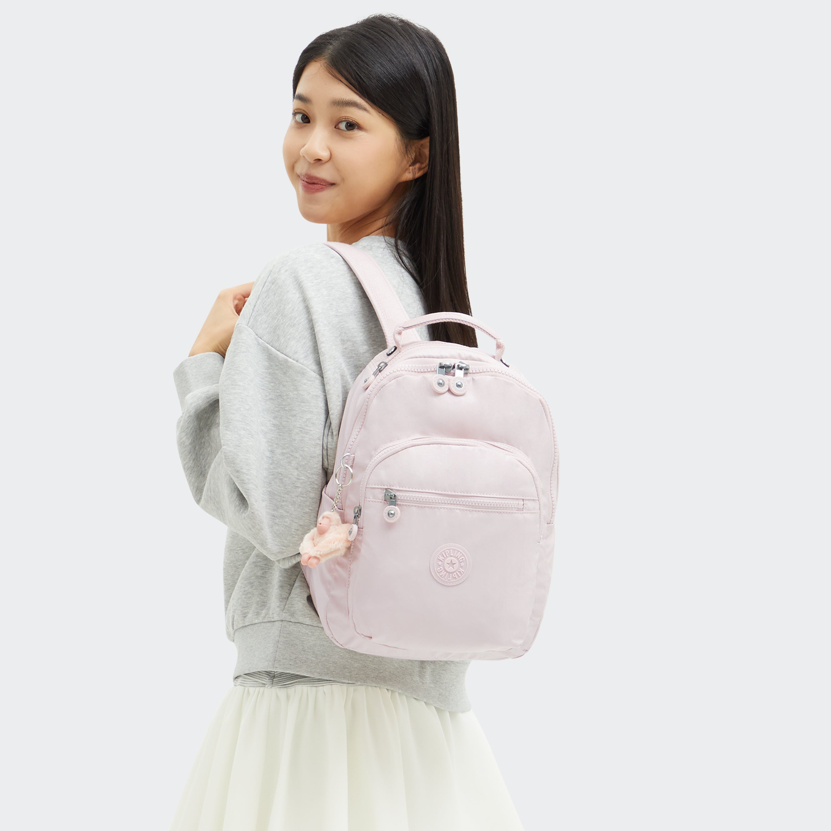 Kipling Seoul Small Metallic Tablet Backpack - Pink Shine | Lightweight Laptop Bag for Women & Teens | Perfect for School, Work & Travel Accessories