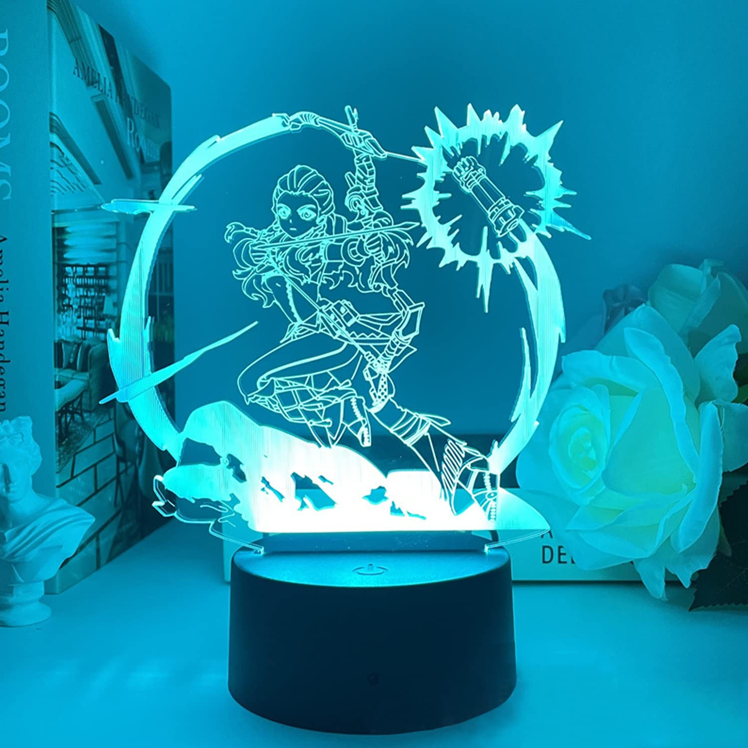 Aloy Figure 3D LED Night Light - 16 Color Changing Anime Game Table Lamp with Remote Control, Perfect for Bedroom Decor & Gamer Gifts | Horizon Zero Dawn Inspired Lighting for Gaming Rooms & Collectors' Display