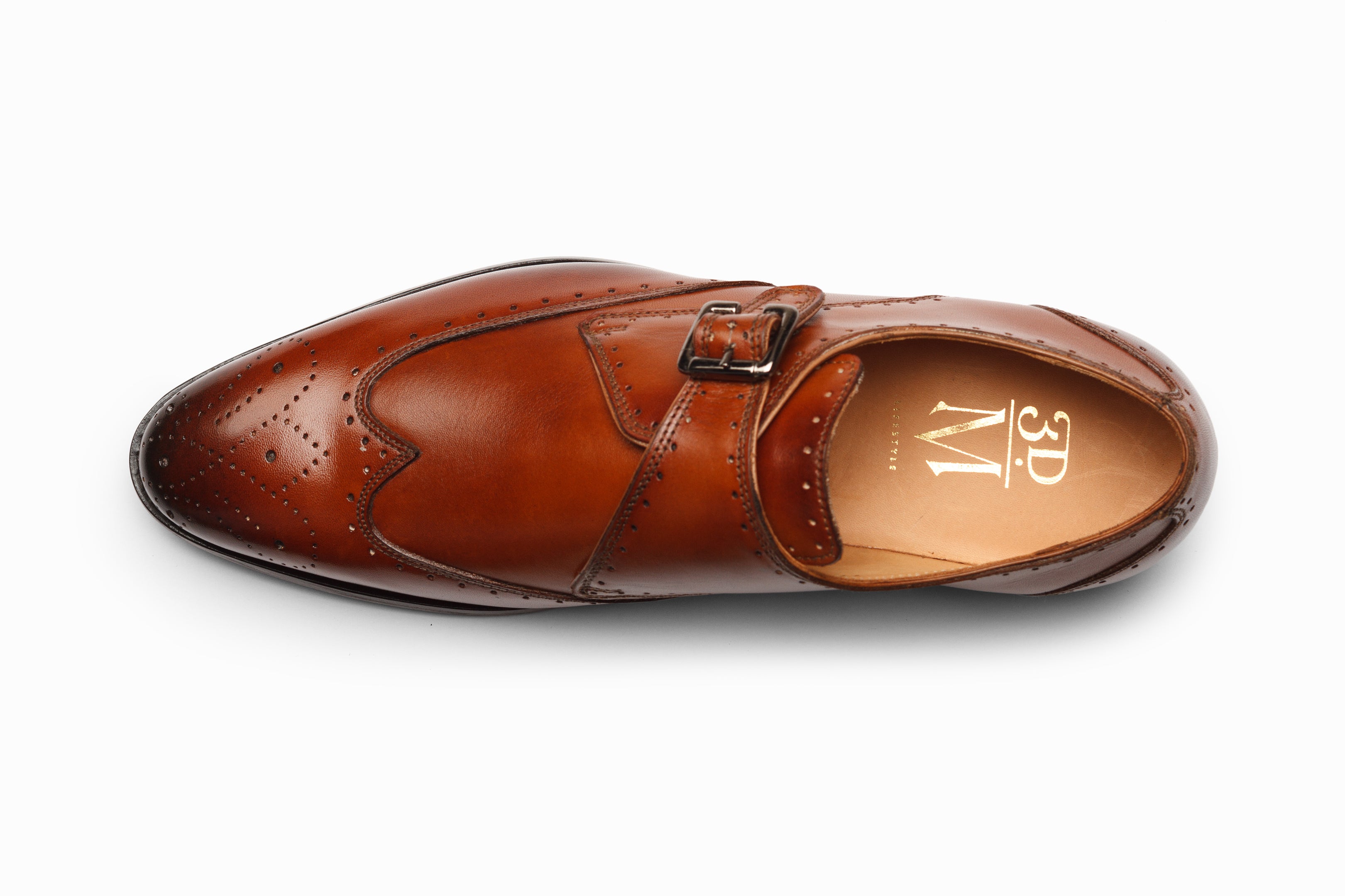Premium Dark Cognac Brogue Monkstrap Dress Shoes for Men - Classic Formal & Business Attire