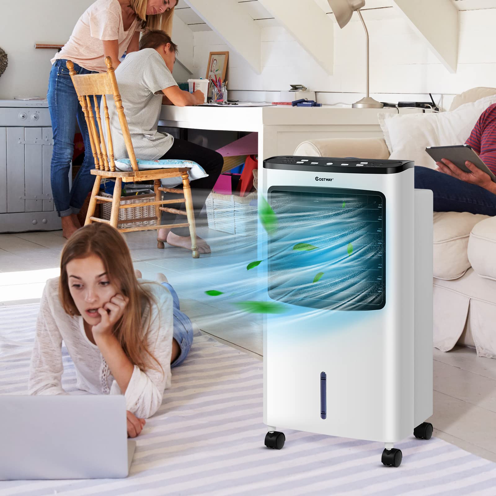 COSTWAY Portable Evaporative Air Cooler with Remote Control - 7.5H Timer, 2 Ice Boxes, Ultra Quiet Cooling for Bedroom, Home Office & Dorm | Perfect for Summer Sleep, Indoor Comfort & Personal Space Cooling