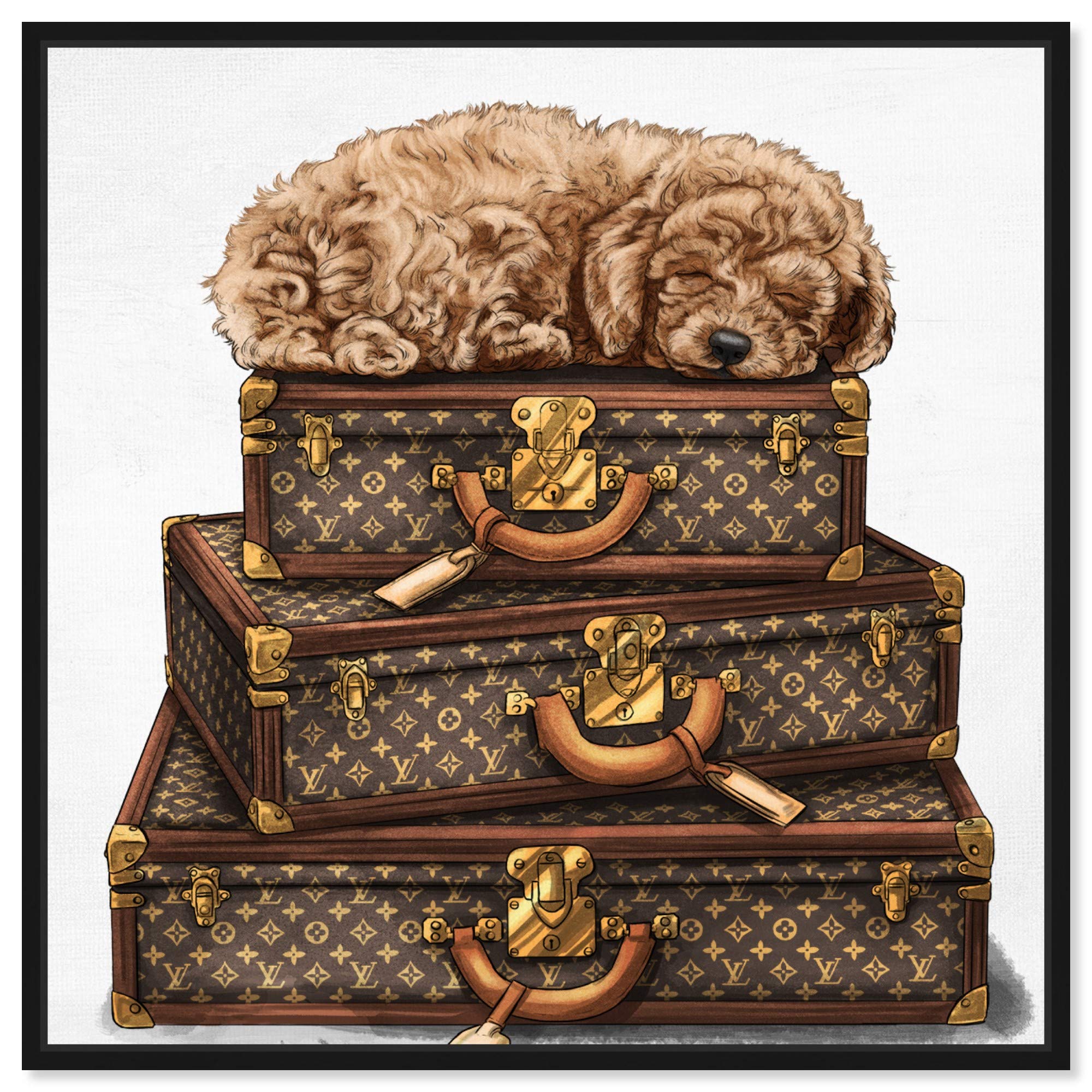 Oliver Gal Artist Co. 'Sleeping Poodle' Framed Wall Art - 16x16 Inch Brown & White Canvas Print for Home Decor, Fashion Glam Style - Perfect for Living Room, Bedroom & Office Décor