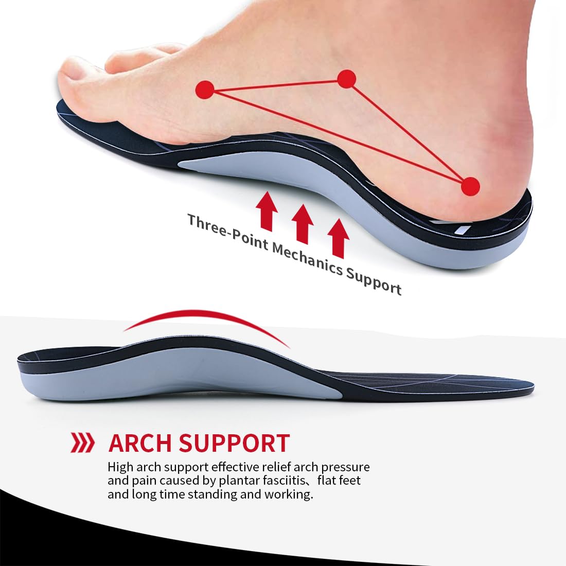 VALSOLE Plantar Fasciitis Orthotic Shoe Inserts - Arch Support Gel Insoles for Men & Women - Relieve Heel Pain, Flat Feet & Metatarsalgia - Running & Athletic Comfort Insoles for Work, Sports & Daily Wear