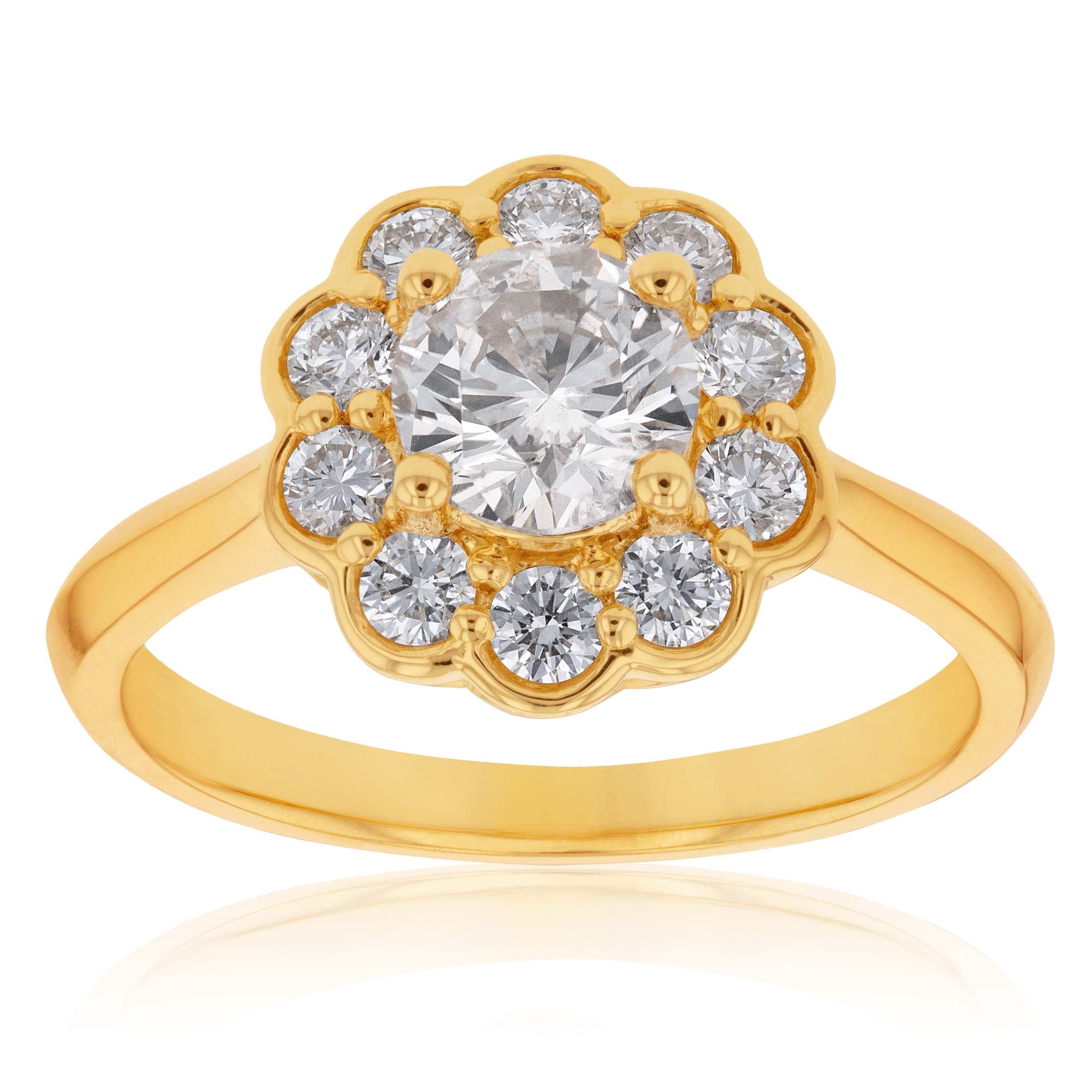 18ct Yellow Gold 1.40 Carat Diamond Flower Ring for Women - Elegant Floral Engagement, Wedding, Anniversary Jewelry Gift - Perfect for Special Occasions & Romantic Moments