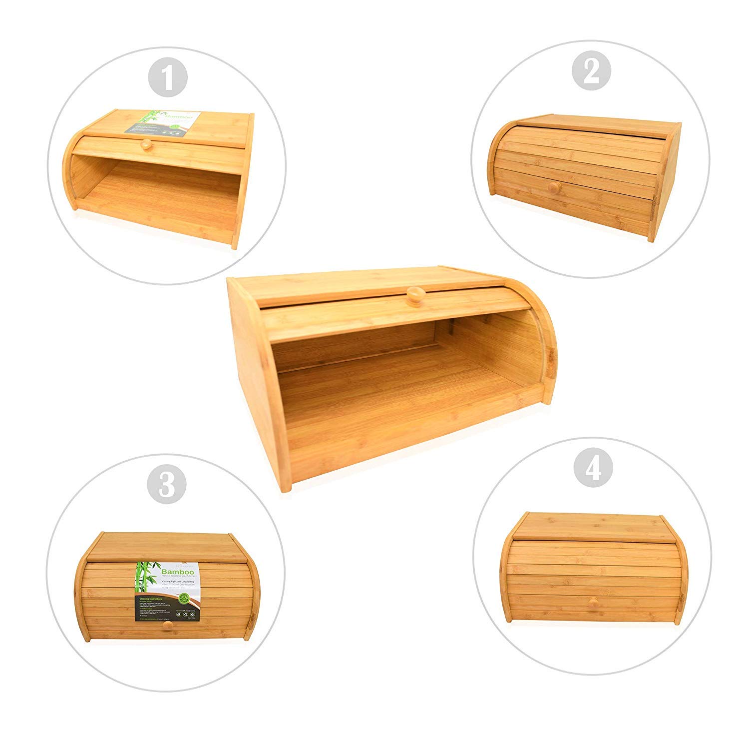 RoyalHouse Natural Bamboo Bread Box with Roll Top - Large Kitchen Countertop Food Storage Container for Bread, Pastries & Baked Goods | No Assembly Required | Perfect for Pantry Organization & Rustic Kitchen Decor