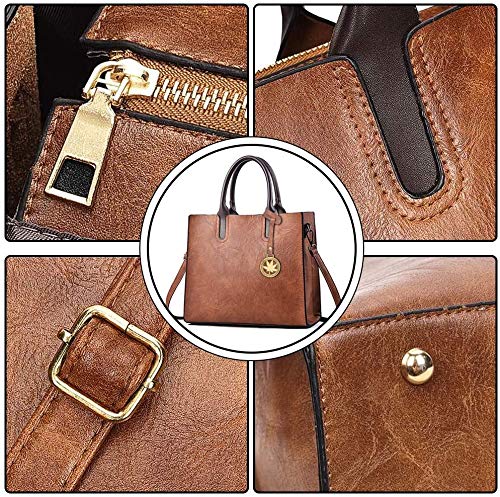 BestoU Women's Leather Handbag Set - 3pcs Large Tote, Messenger & Crossbody Bags in Brown | Premium Ladies Purses for Work, Travel & Everyday Use