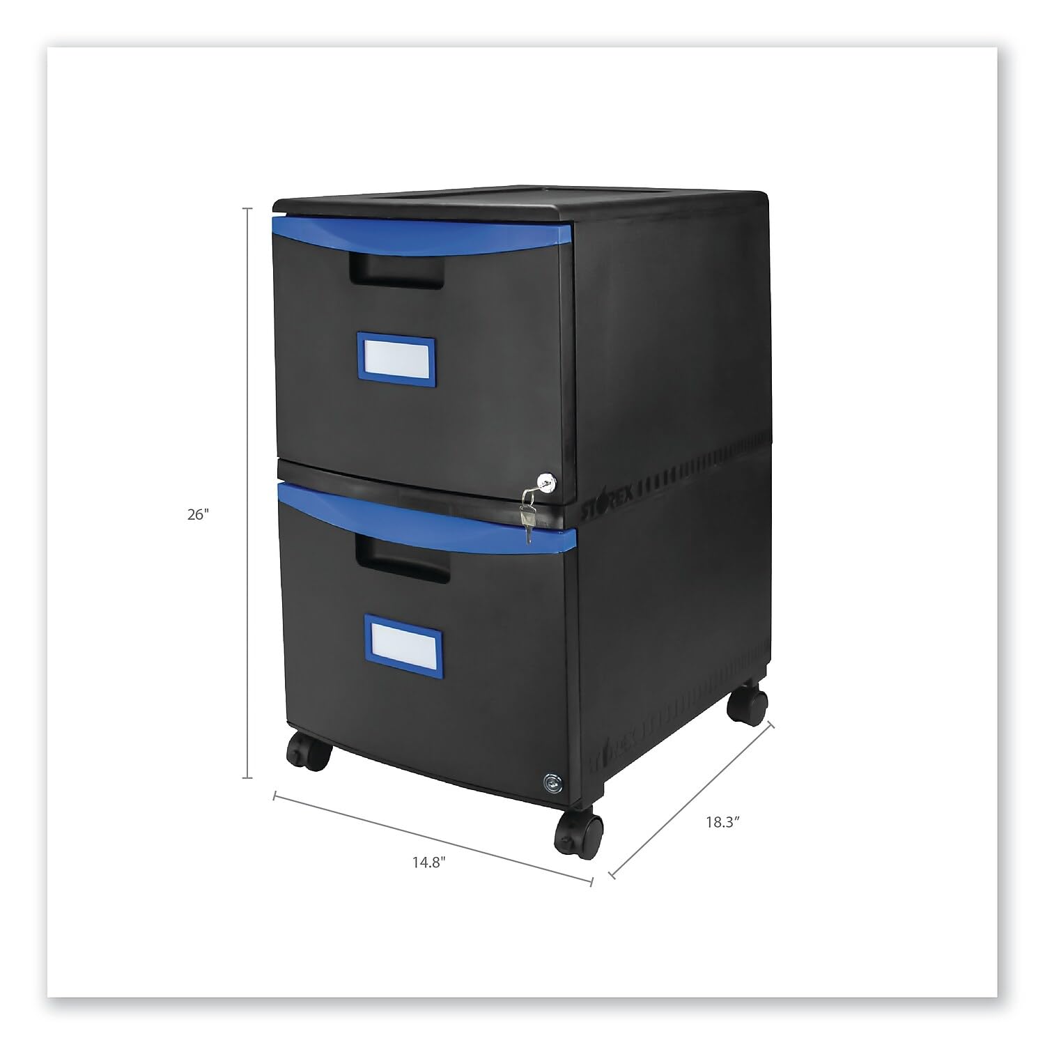 Storex 61314U01C Mobile 2-Drawer File Cabinet - 14.75