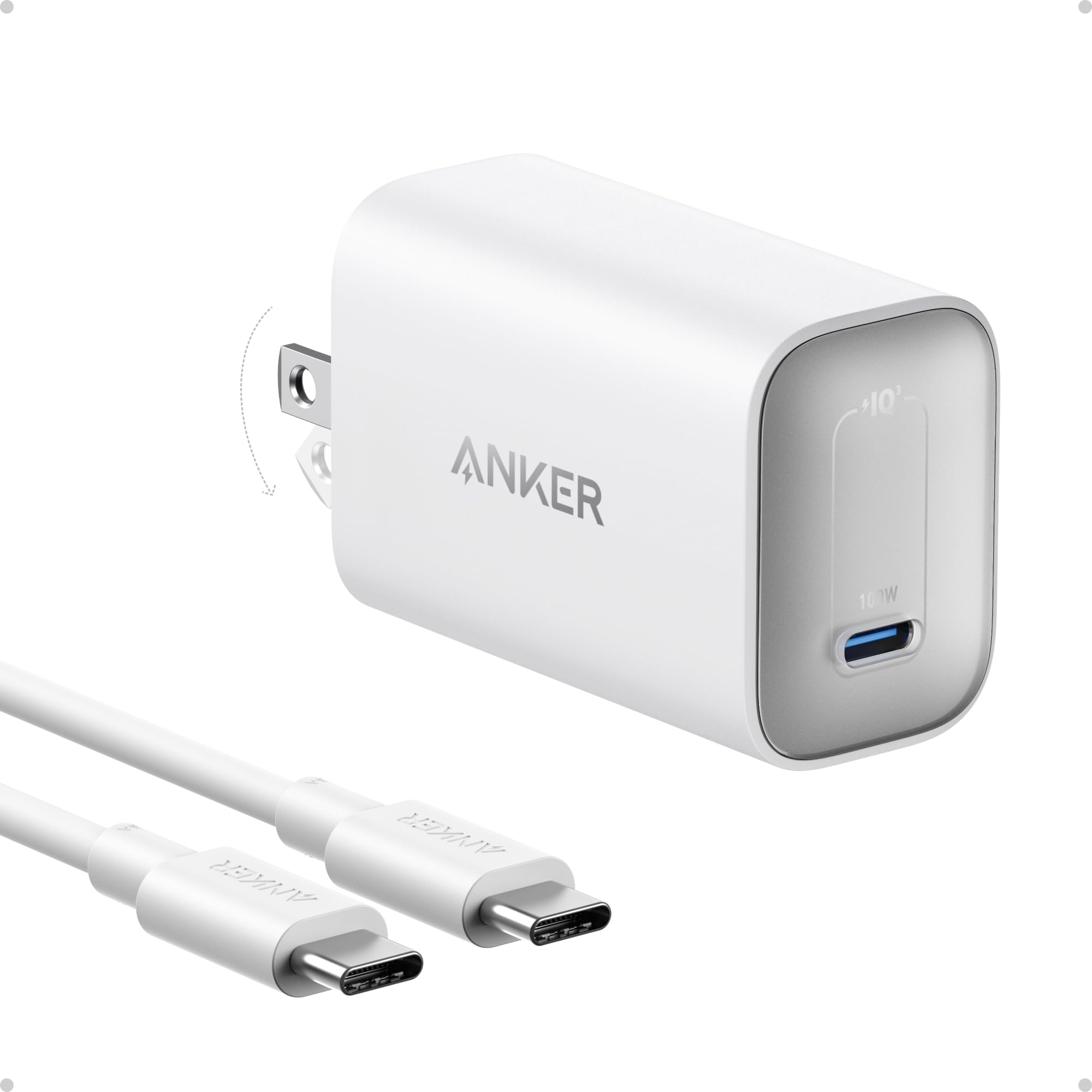Anker Nano 100W USB-C Fast Charger for MacBook Pro/Air, iPhone 15/14/13 Series, iPad, Samsung Galaxy - Compact Foldable Design with 6ft USB-C Cable - Perfect for Travel, Office & Home Charging