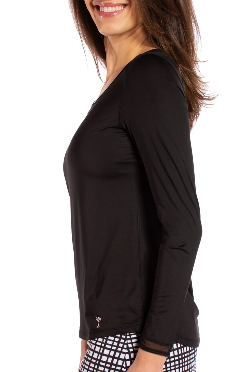 Stylish Black Long Sleeve Mesh Trim Top for Women - Trendy Casual & Party Wear - Perfect for Date Nights, Club Outings and Everyday Fashion