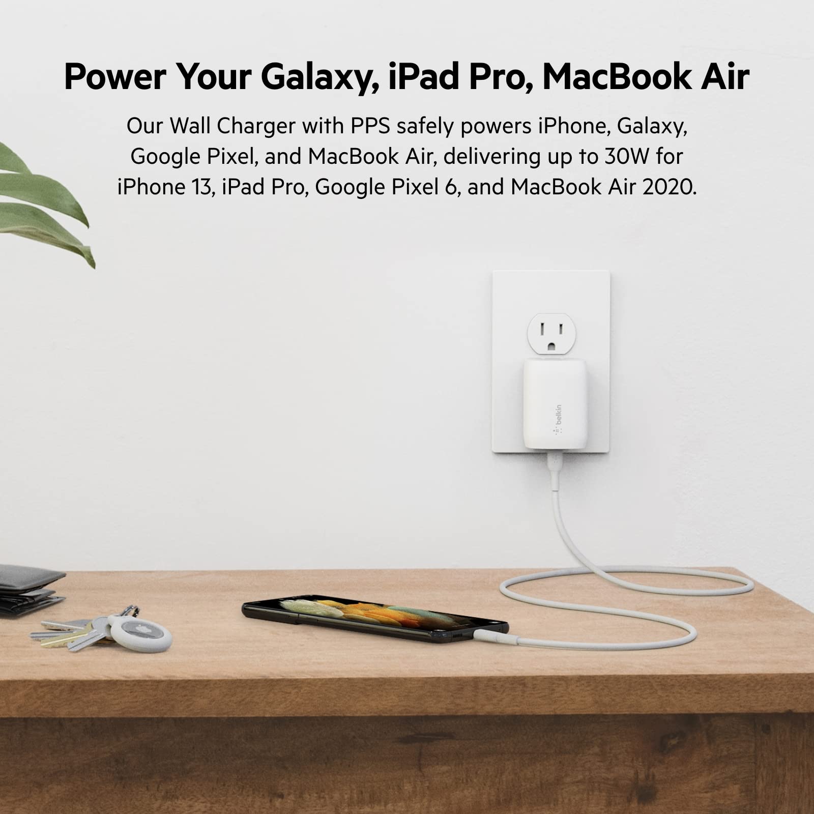 Belkin 30W USB-C Wall Charger Fast Charging Block - Compatible with iPhone 16/15/14 Series, Galaxy S25, iPad, AirPods & More - Compact PD Charger Adapter for Home, Office & Travel - 1-Pack